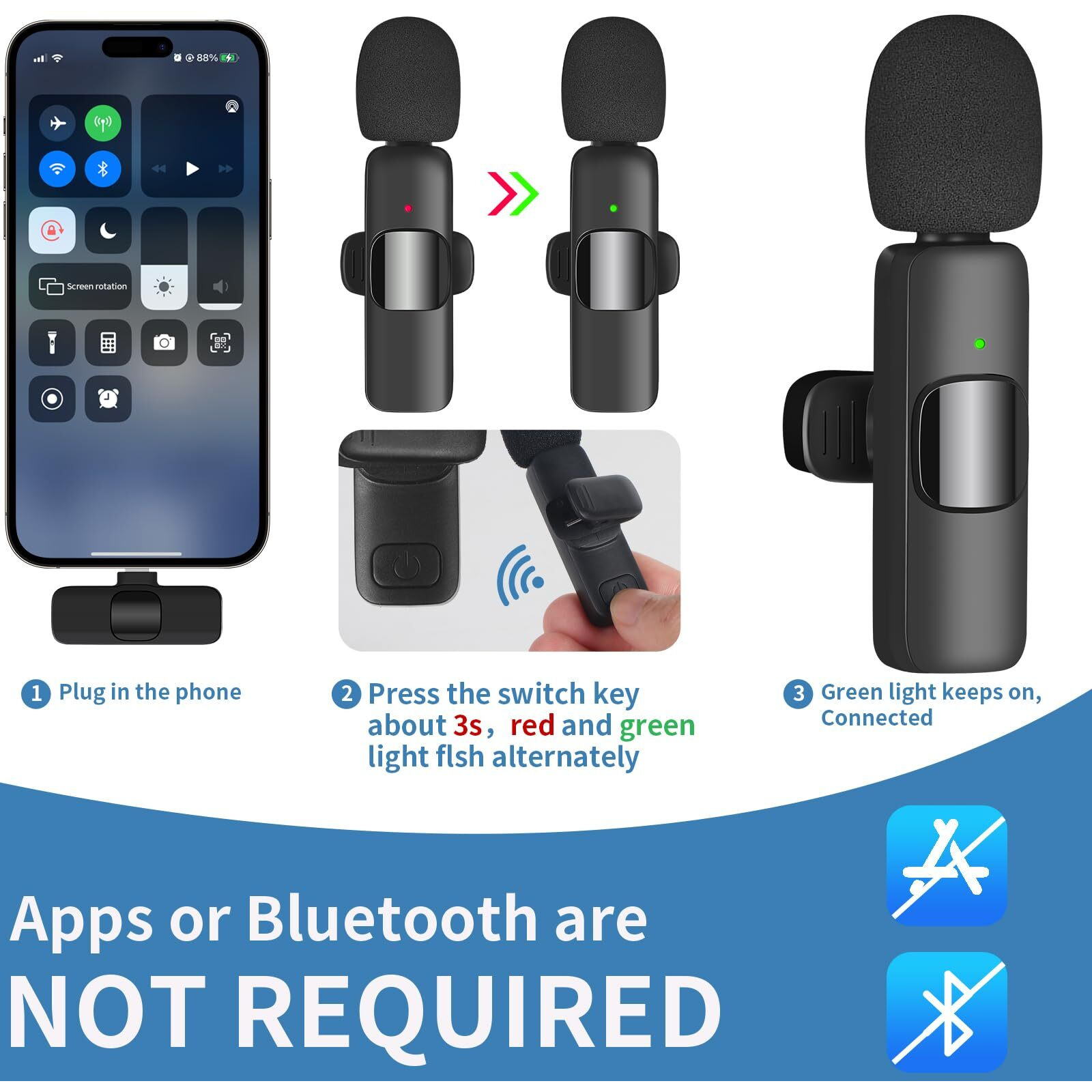 Iiq Wireless Lavalier Microphone For Iphone, Mini Professional Wireless Lavalier Microphone, Wireless Clip Mic, Tiny Lapel Microphone For Ipad, For Video Interview Podcast, Facebook, Youtube