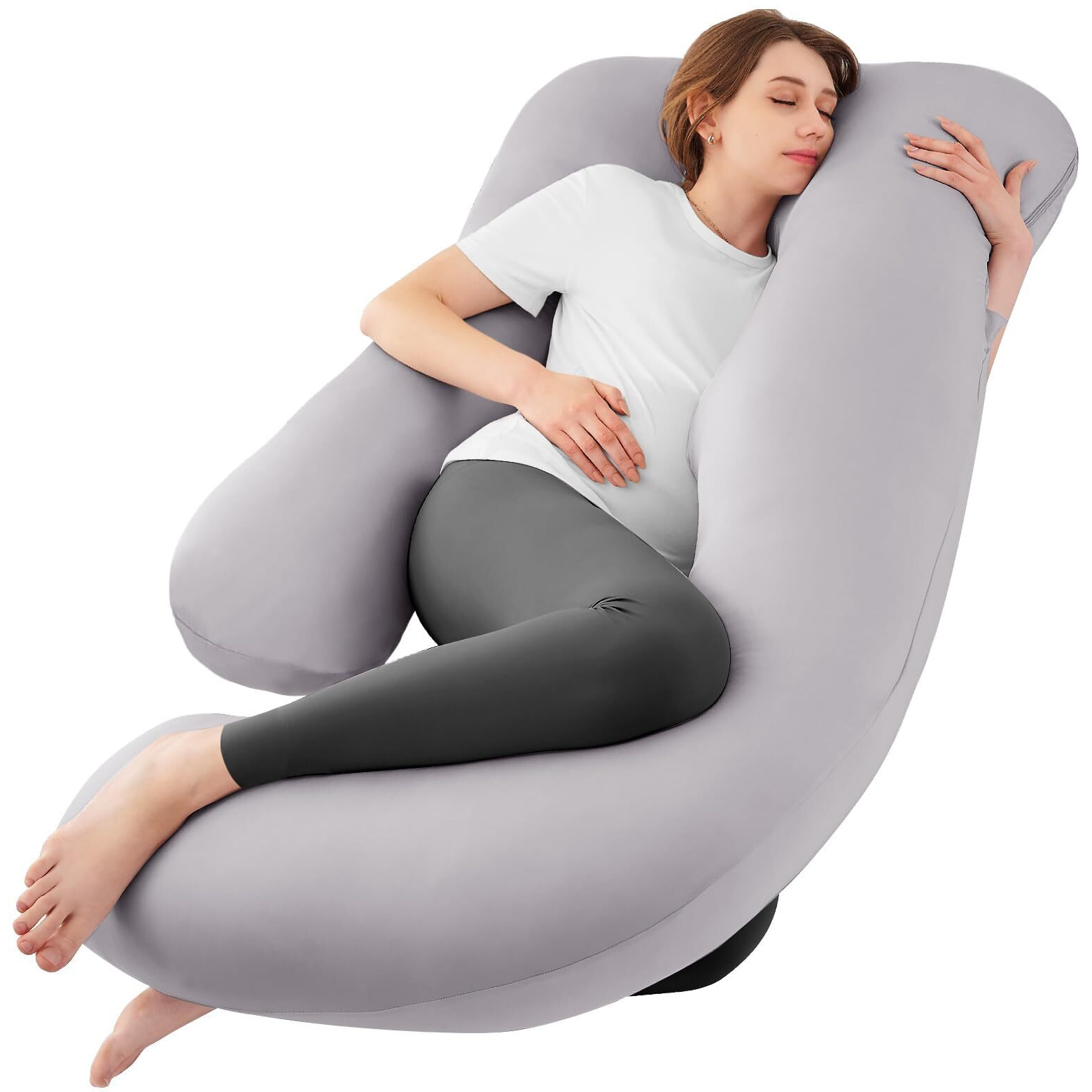 Sasttie Pregnancy Pillows For Sleeping, U Shaped Cooling Full Body Pillow Pregnancy Must Haves, Maternity Pillow For Pregnant Women, Pillow With Removable Cover For Side Sleeper, Light Grey