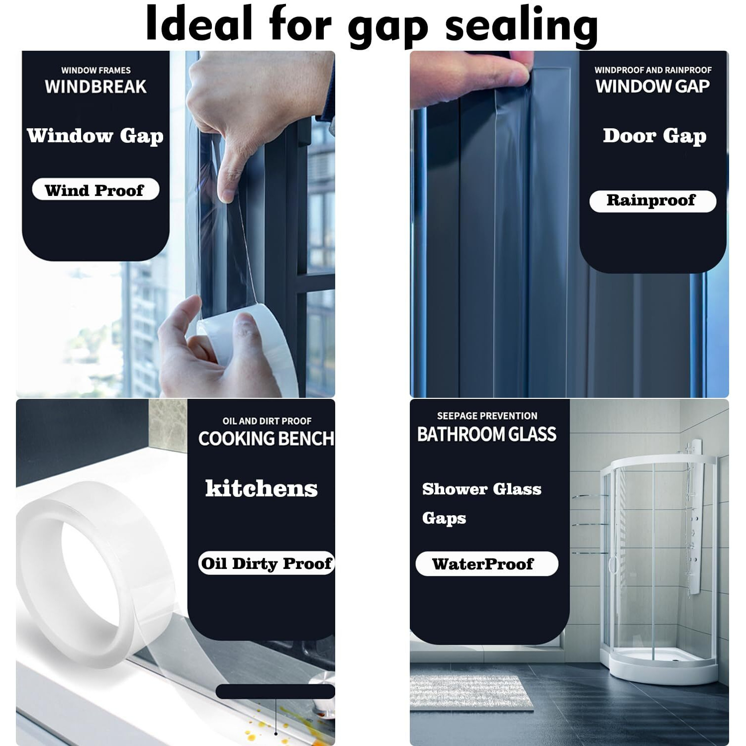 Transparent Window Weather Sealing Tape 2 Inch X 16.5 Ft Weather Stripping Residue-Free Clear Window Insulation Tape For Doors Windows And Shower Glass Gaps (2 In * 16.5 Ft)