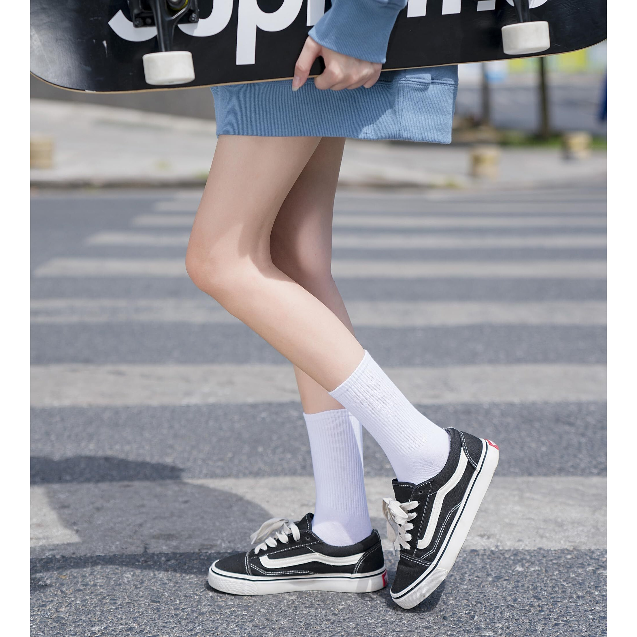 Irisbear 9-11 White Crew Socks For Women Athletic Workout Gym Casual Thin Soft Cotton Crew Socks