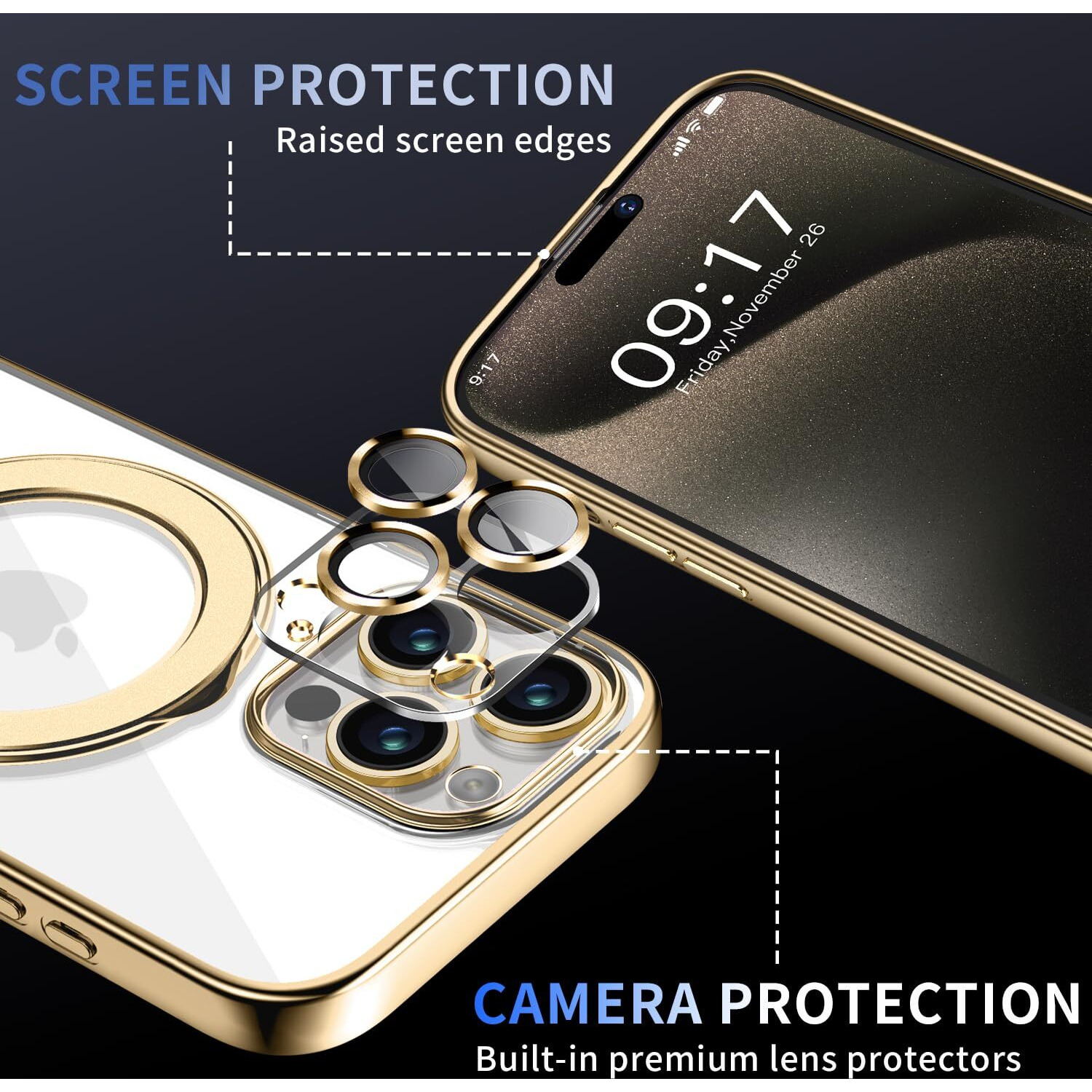 Pmteyoim Magnetic For Iphone 15 Pro Case With Invisible Stand[Compatible With Magsafe][Full Camera Lens Protector][Military Drop Protection] Shockproof Not Yellowing Clear Soft Slim For Women Men