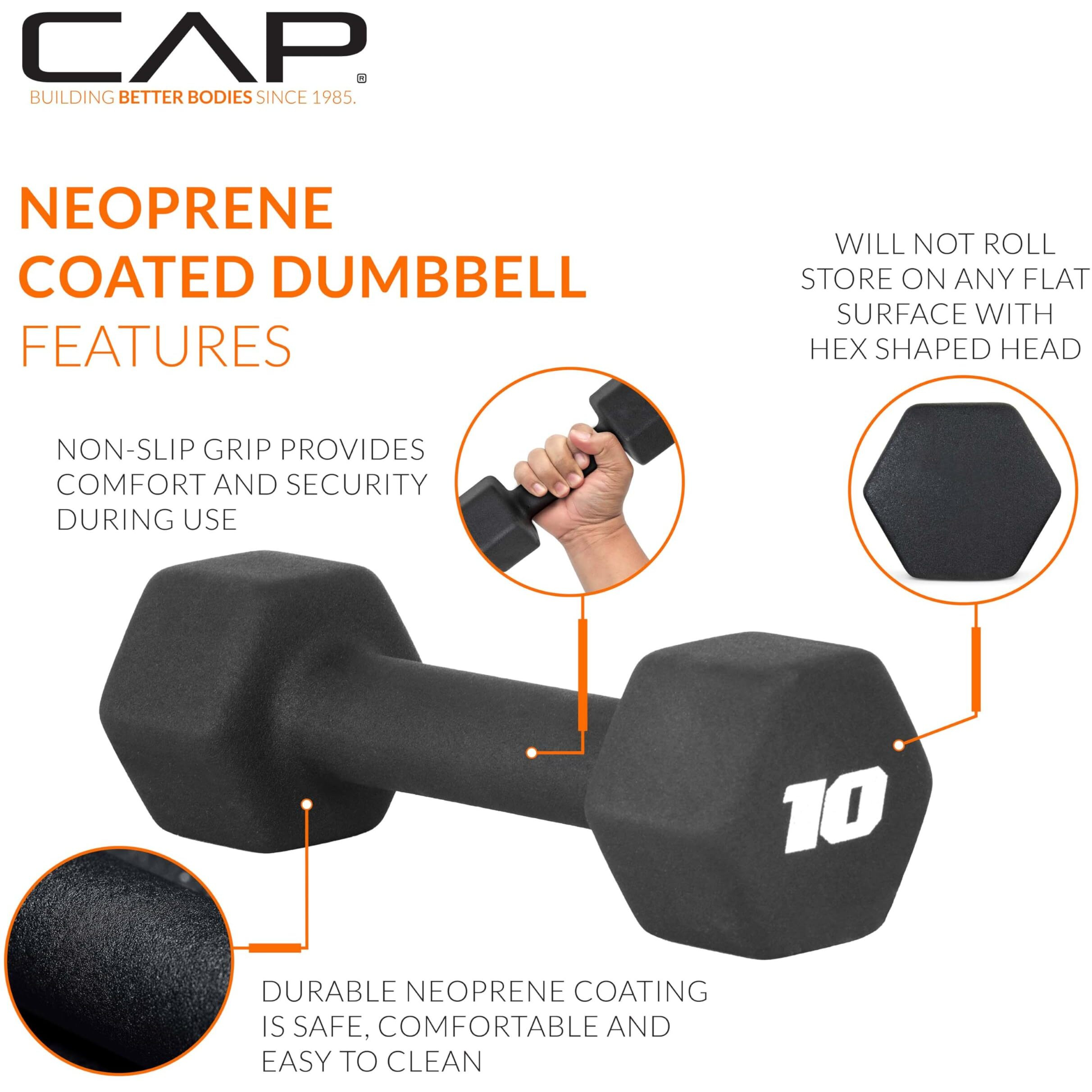 Cap Barbell Neoprene Dumbbell Weights, 10 Lb Pair, Black