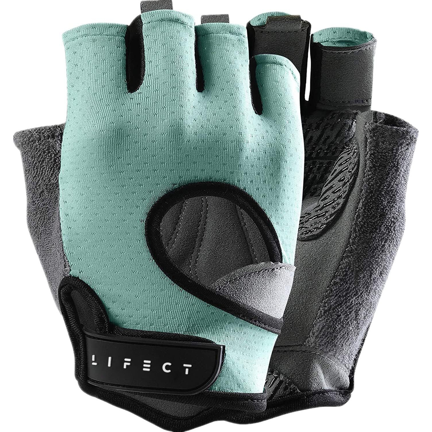 Lifect Freedom Workout Gloves, Knuckle Weight Lifting Shorty Fingerless Gloves With Curved Open Back, For Powerlifting, Gym, Women And Men (Aqua, X-Large)