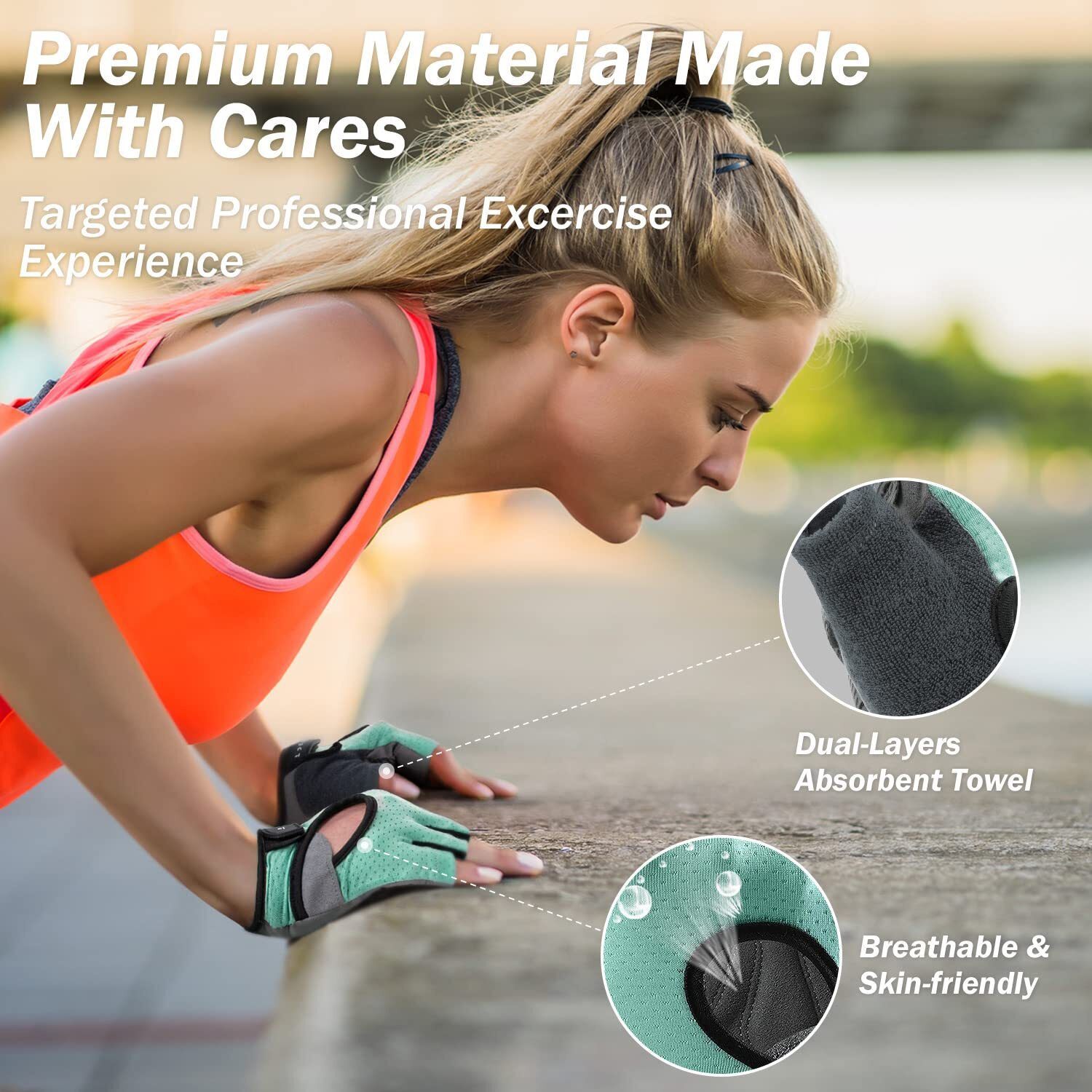 Lifect Freedom Workout Gloves, Knuckle Weight Lifting Shorty Fingerless Gloves With Curved Open Back, For Powerlifting, Gym, Women And Men (Aqua, X-Large)