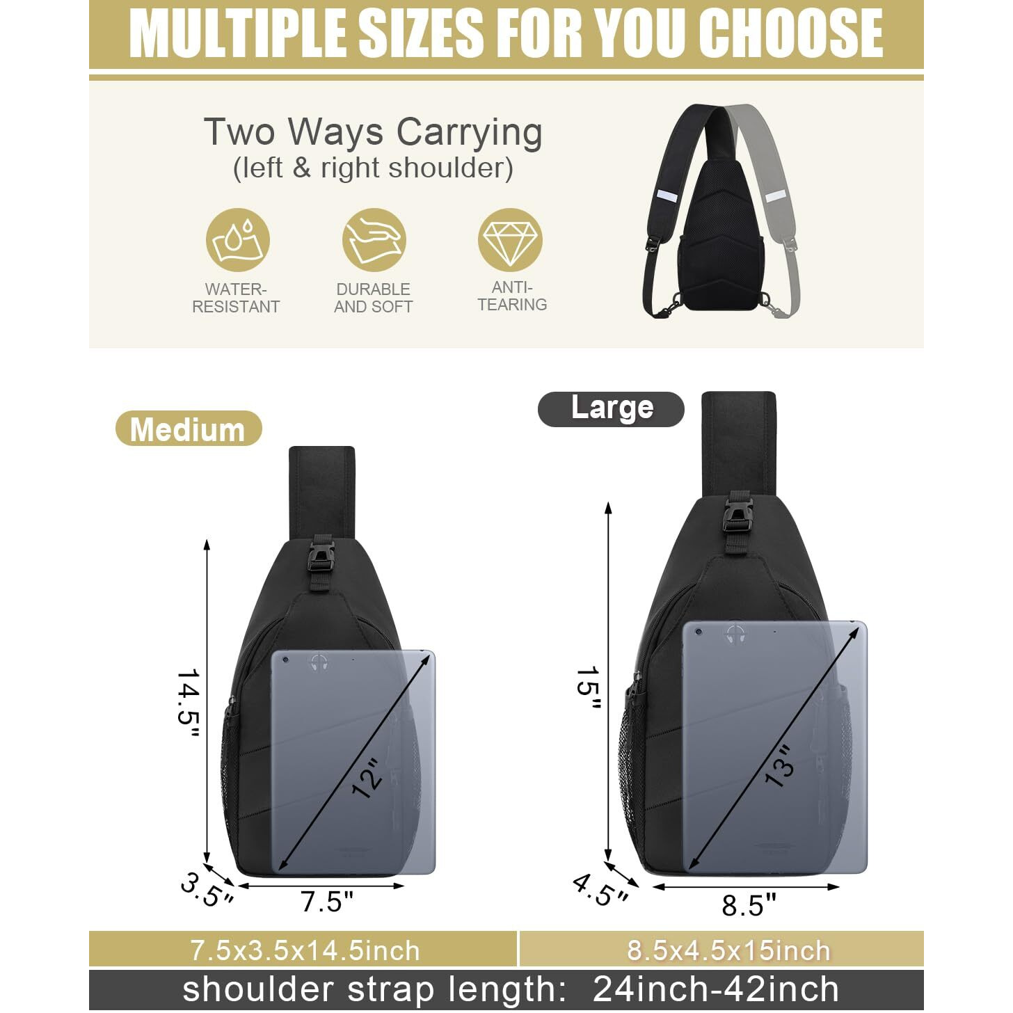 Pritent Crossbody Bags For Women Men Trendy Sling Bag Bakpack Casual Chest Bag With Convertible Shoulder Strap Travel Cross Body Bag For Hiking Traveling Outdoors(Black)