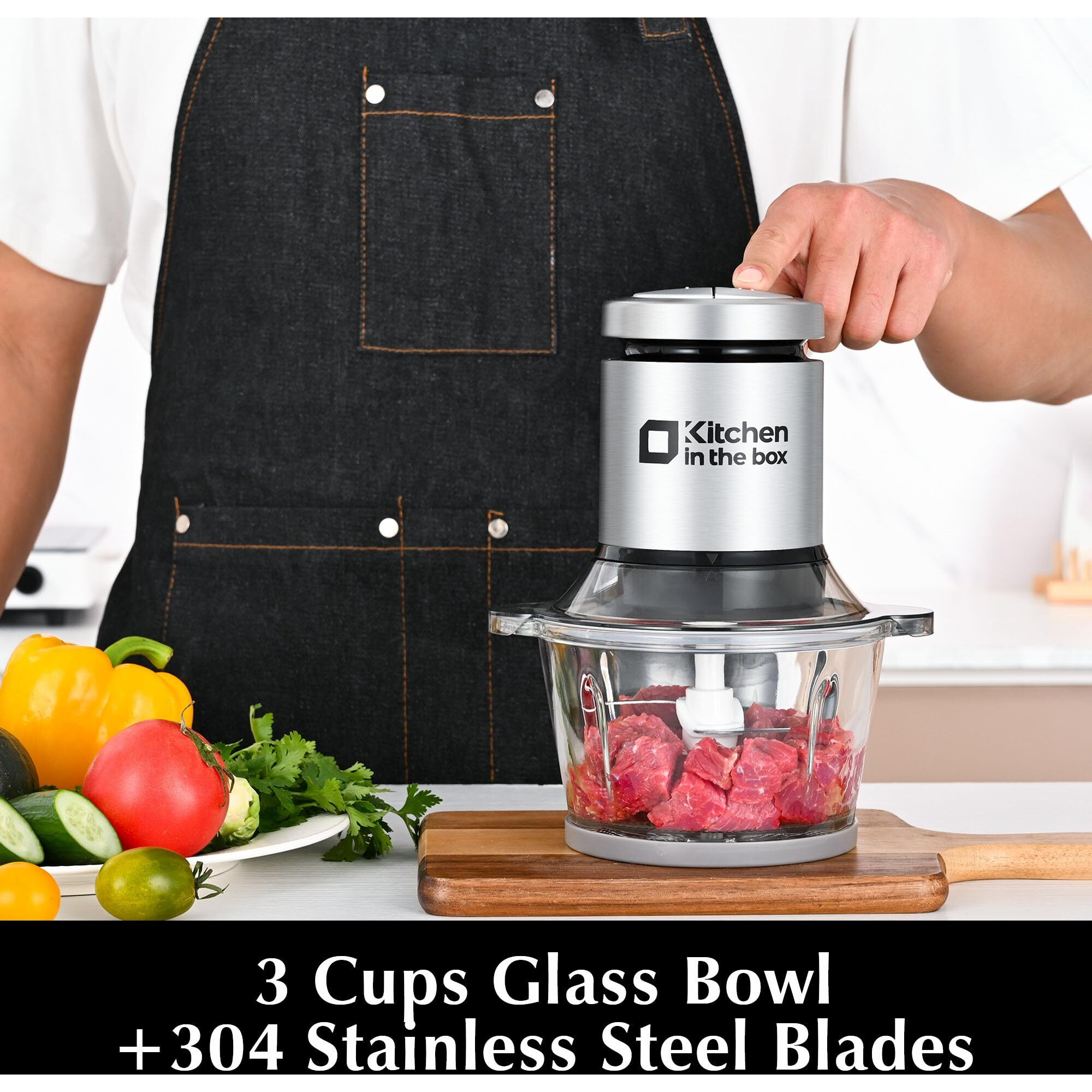 Kitchen In The Box Mini Food Processors,Small Meat Grinder & Food Chopper,Electric Vegetable Chopper With One 3 Cup Bowl & S Blades For Meat/Fish/Vegetable/Baby Food (Sliver,1 Bowl)