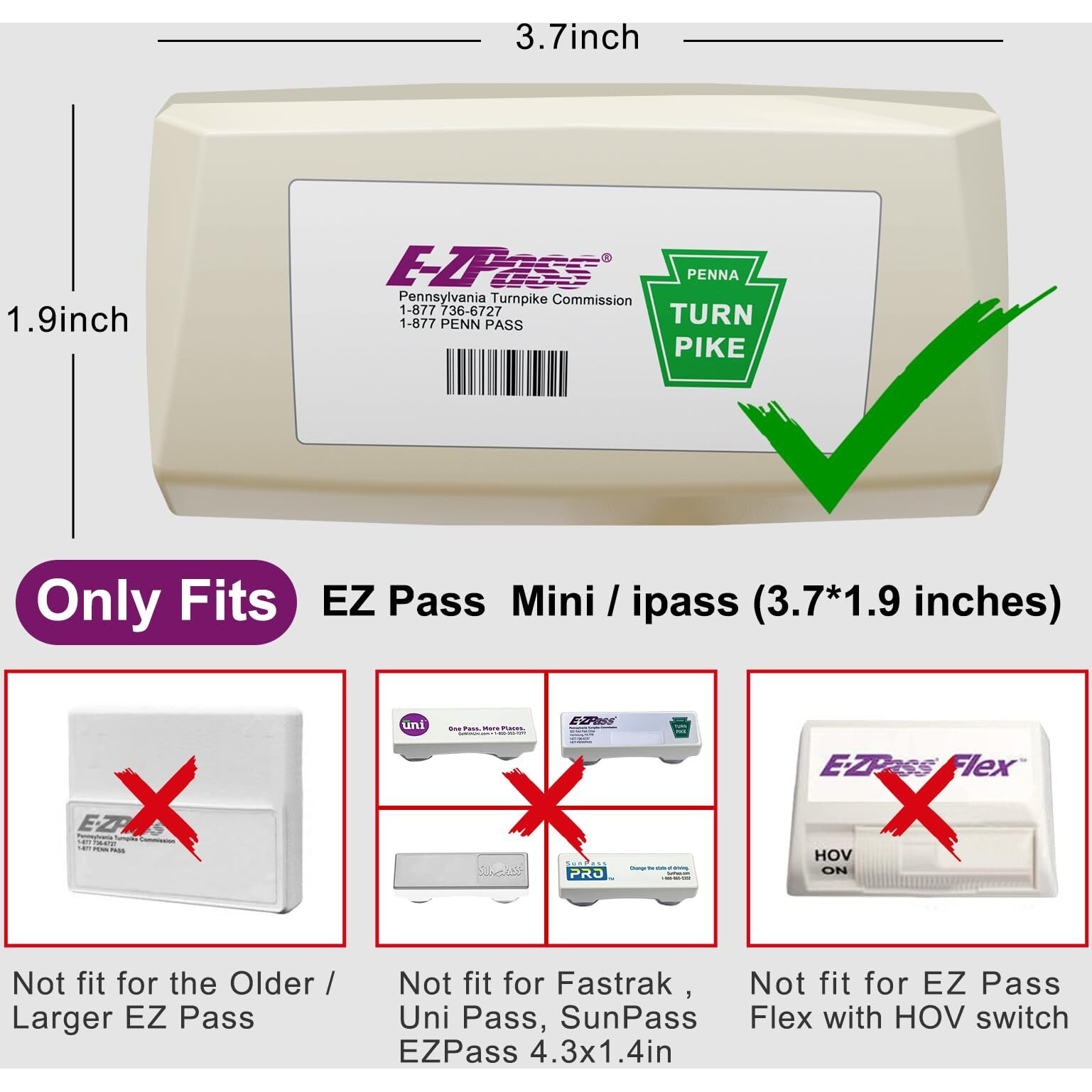 Zeyitian Ez Pass Holder With Super Strong Suction Cups For Windshield. Ezpass Holder Toll Pass Transponder Ipass Holder (Ez Pass Holder, 1Pack)