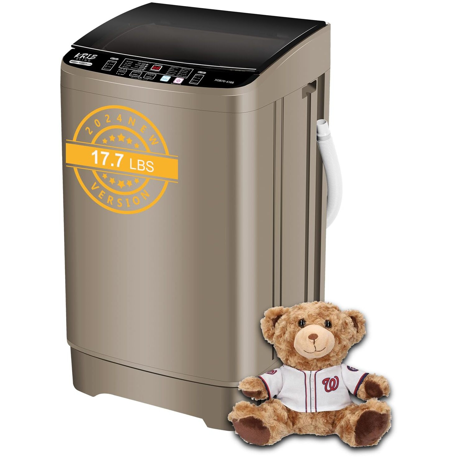 Krib Bling Full-Automatic Washing Machine 17.7 Lbs Small Compact Portable 10 Wash Program & 8 Water Level Compact Washer With Led Display Ideal For Apartments, Rv, Camping, Gold (Kb03-Gold6)