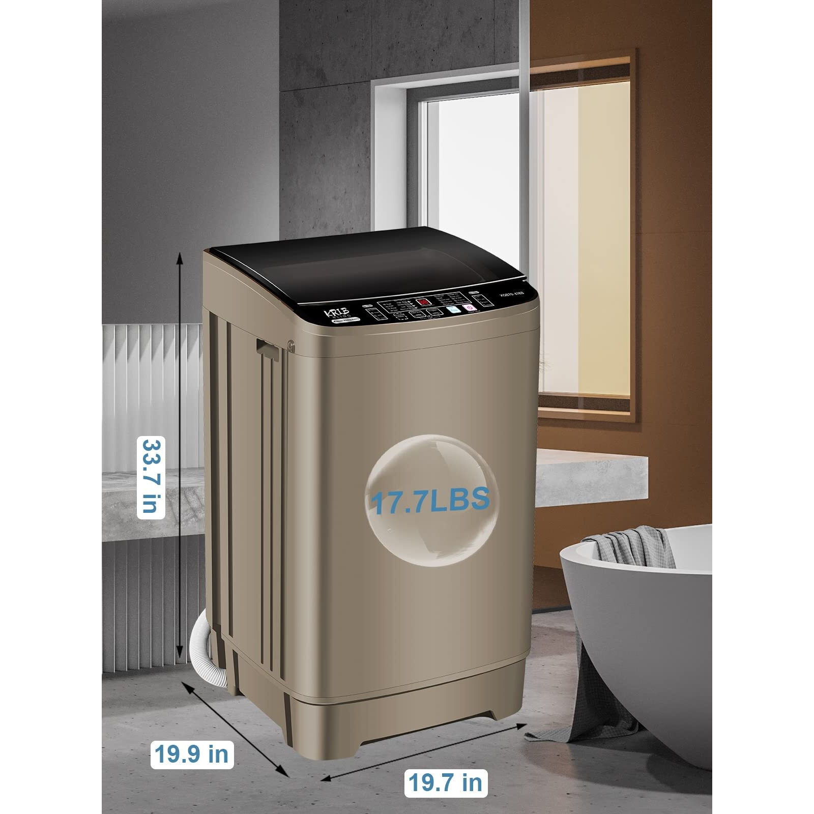 Krib Bling Full-Automatic Washing Machine 17.7 Lbs Small Compact Portable 10 Wash Program & 8 Water Level Compact Washer With Led Display Ideal For Apartments, Rv, Camping, Gold (Kb03-Gold6)