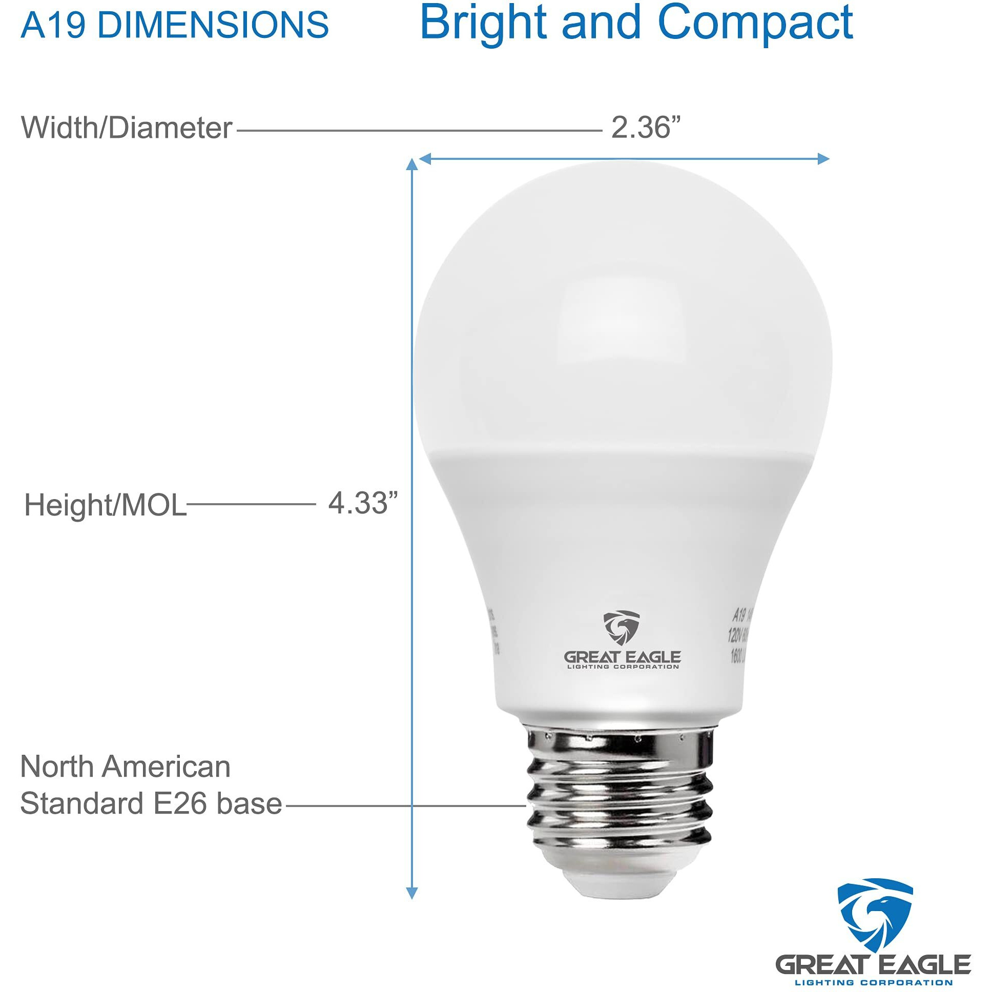 Great Eagle A19 Led Light Bulbs 60 Watt Equivalent- Ul Listed - 4000K Led Light Bulb - Non Dimmable Cool White Light Bulbs (6 Pack)