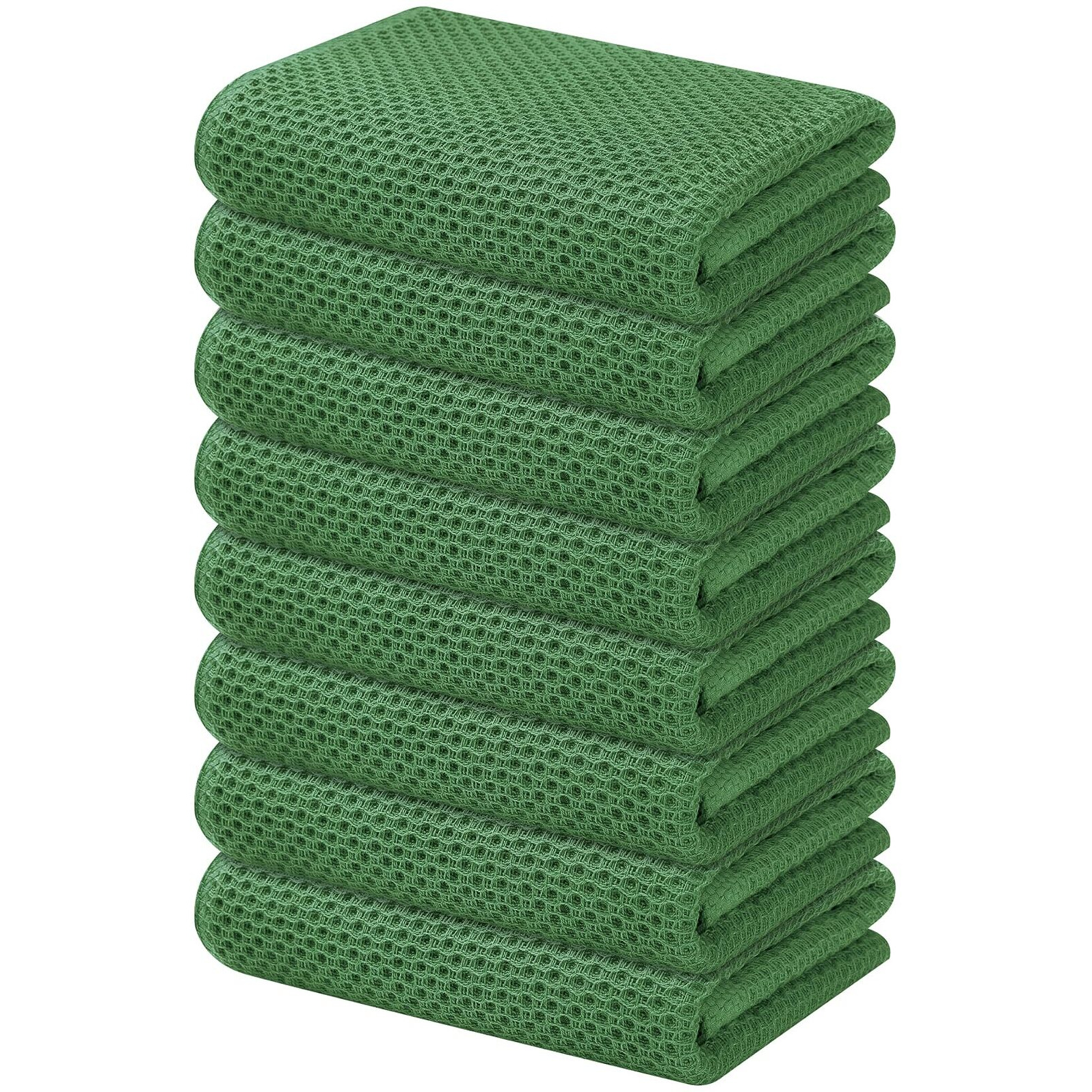 Kitinjoy 100% Cotton Waffle Weave Kitchen Towels, 8-Pack Super Soft And Absorbent Kitchen Dish Towels For Drying Dishes, Kitchen Hand Towels, 13 In X 28 In, Grass Green