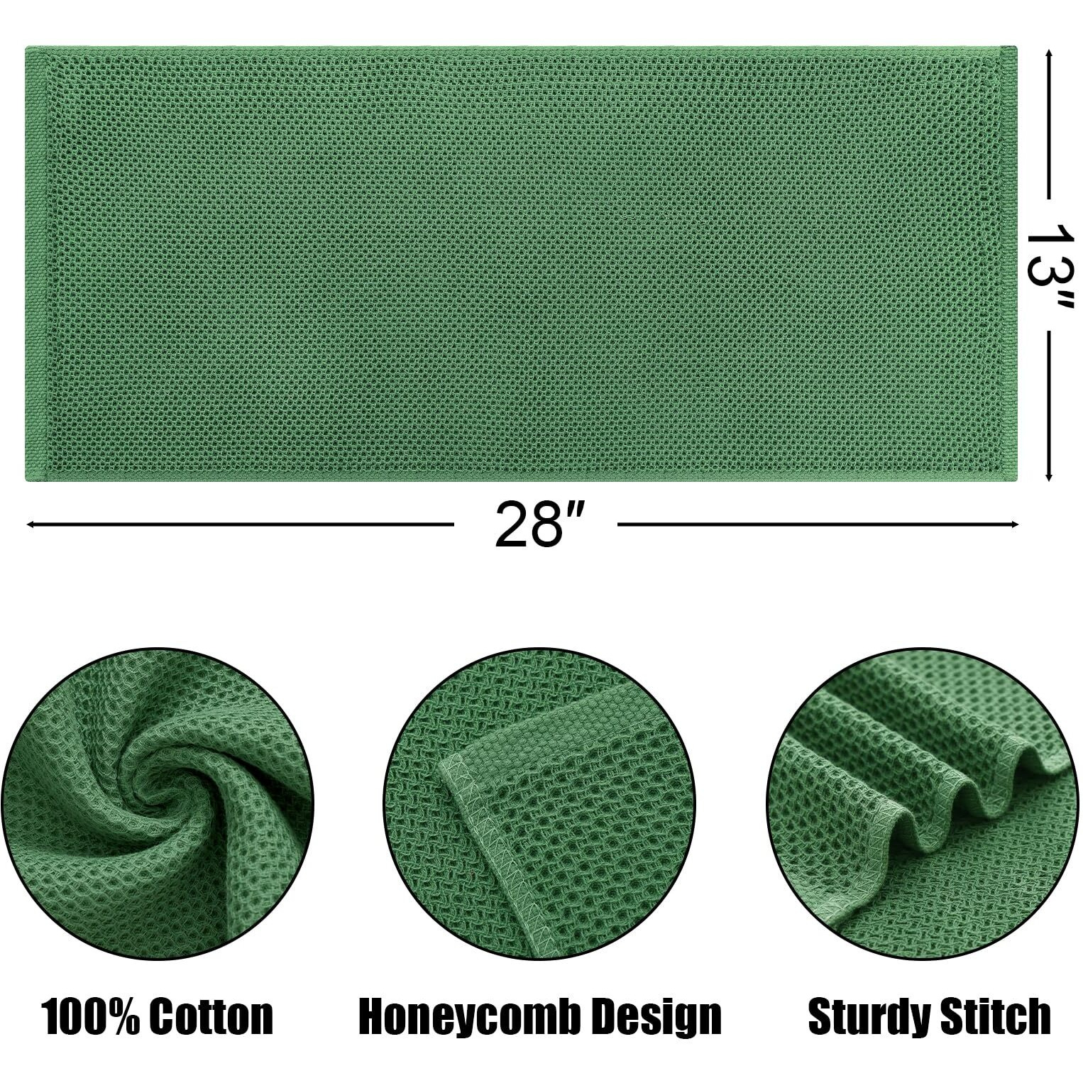 Kitinjoy 100% Cotton Waffle Weave Kitchen Towels, 8-Pack Super Soft And Absorbent Kitchen Dish Towels For Drying Dishes, Kitchen Hand Towels, 13 In X 28 In, Grass Green