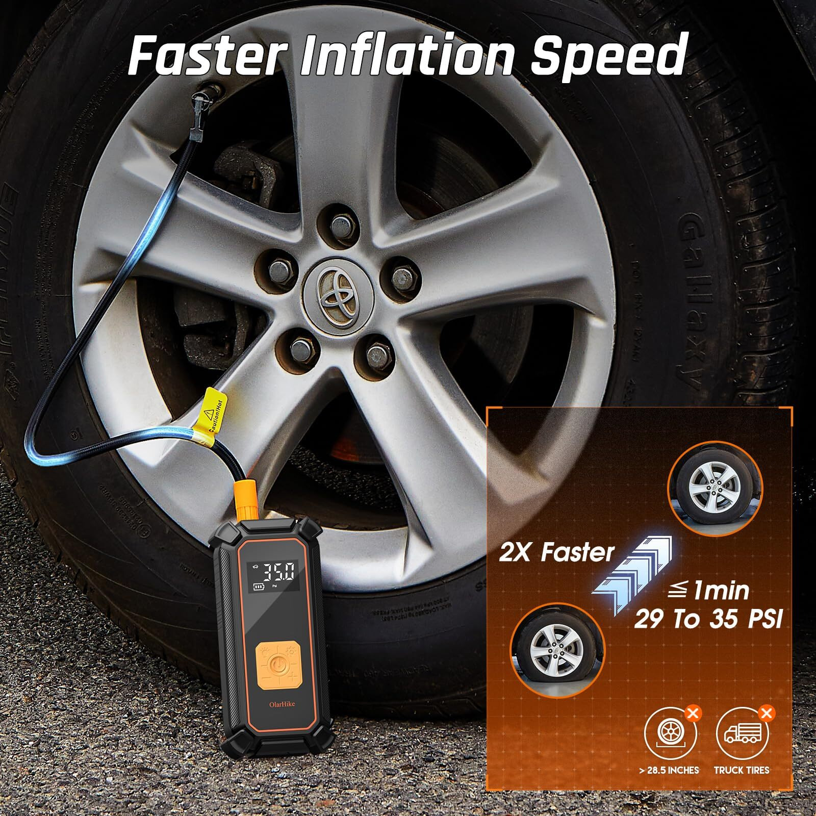 Olarhike Cordless Tire Inflator Portable Air Compressor-Dual Mode Inflation,12V Auto Air Pump For Car Tires, Bicycle, Bike, Motorcycle, Smart Electric Pump With Led Light & Digital Pressure Gauge