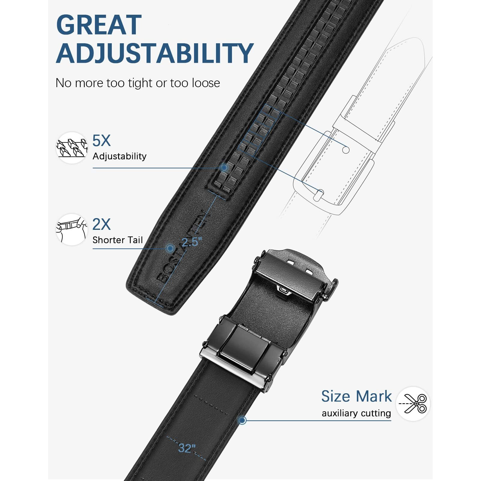 Bostanten Mens Belt Leather Ratchet Belt For Men Dress And Casual With Adjustable Buckle, Trim To Fit