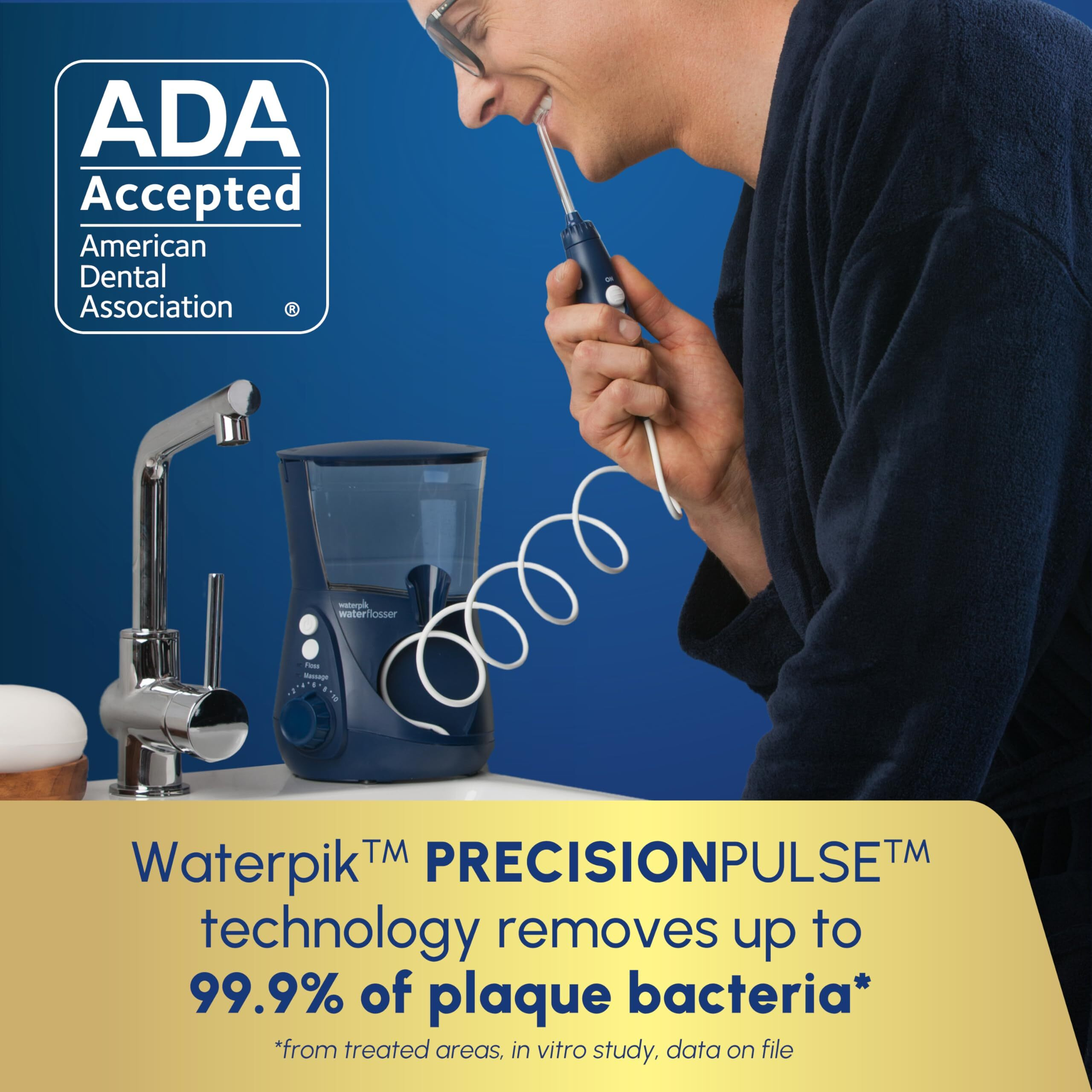 Waterpik Aquarius Water Flosser Professional For Teeth, Gums, Braces, Dental Care, Electric Power With 10 Settings, 7 Tips For Multiple Users And Needs, Ada Accepted, Blue Wp-663, Packaging May Vary