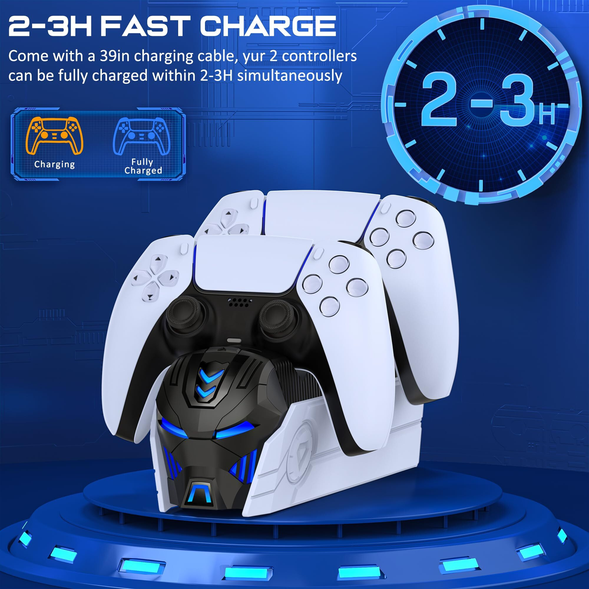 Ps5 Controller Charger Station For Playstation 5 Dualsense Controllers Fast Ps5 Dual Controller Stand Charger Dock-Led Ps5 Controller Charging Station Accessories For Playstation 5 Storage Kit