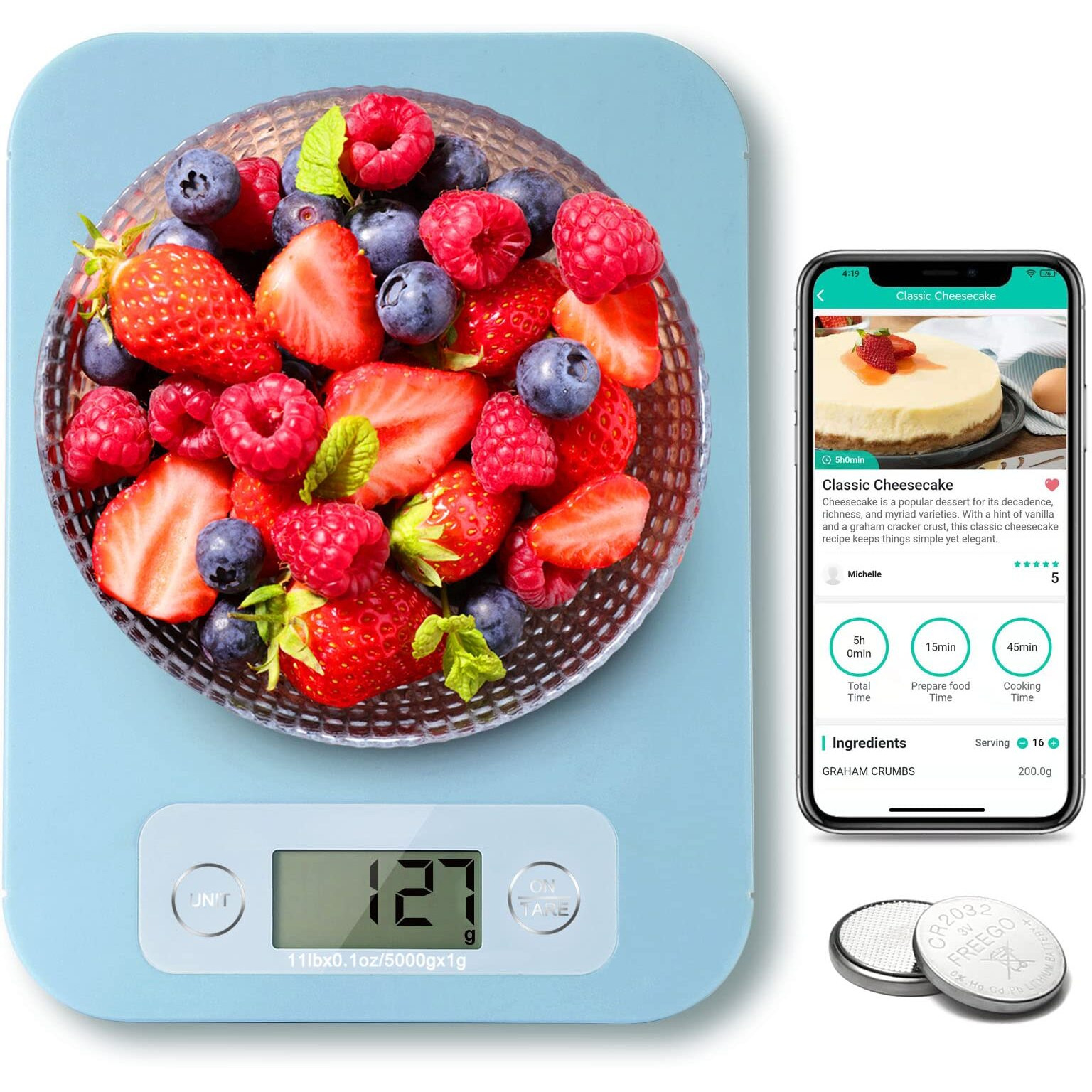 Digital Food Scale - Smart Food Scale With Nutrition Calculator App, Kitchen Scales For Food Grams And Ounces, Food Scale For Weight Loss, Baking, Cooking, Calorie Scales With 0.1Oz Accuracy (3G-5Kg)