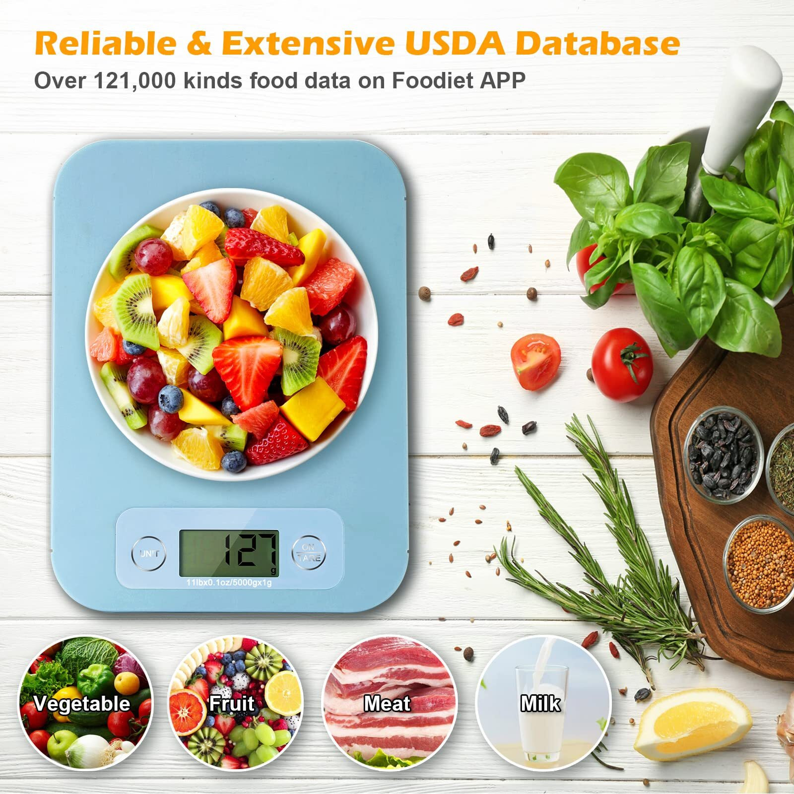 Digital Food Scale - Smart Food Scale With Nutrition Calculator App, Kitchen Scales For Food Grams And Ounces, Food Scale For Weight Loss, Baking, Cooking, Calorie Scales With 0.1Oz Accuracy (3G-5Kg)