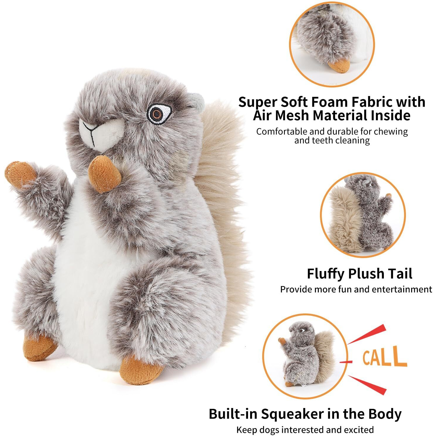 Dododola Dog Toys Plush Squirrel Stuffed Animals Chew Toy Soft Squeaky Gift For Small Medium Big Large Dogs Pet