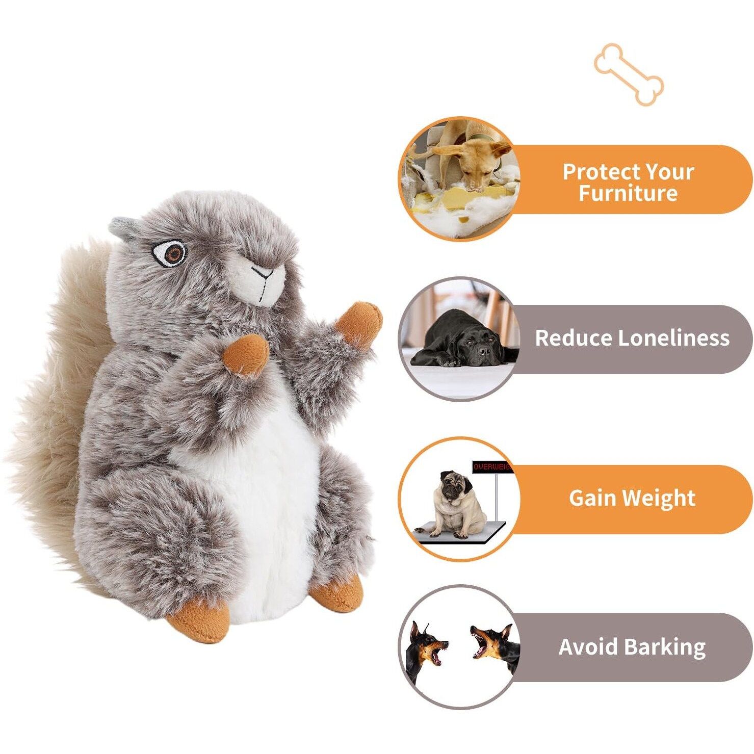 Dododola Dog Toys Plush Squirrel Stuffed Animals Chew Toy Soft Squeaky Gift For Small Medium Big Large Dogs Pet