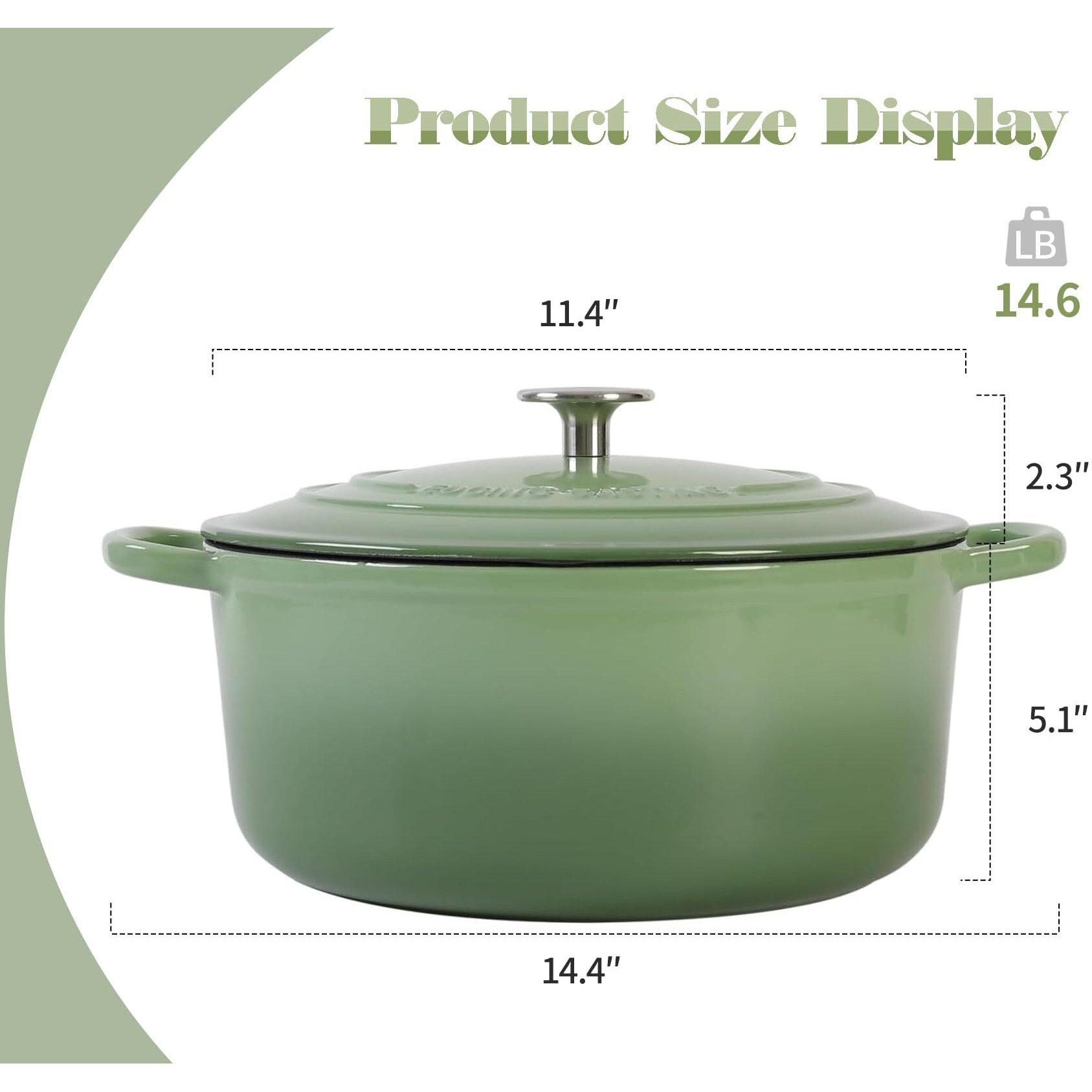 Edging Casting Enameled Dutch Ovens Cast Iron Dutch Oven Pot With Lid For Bread Baking, Cook, Dual Handle, 7 Quart, Pistachio Green
