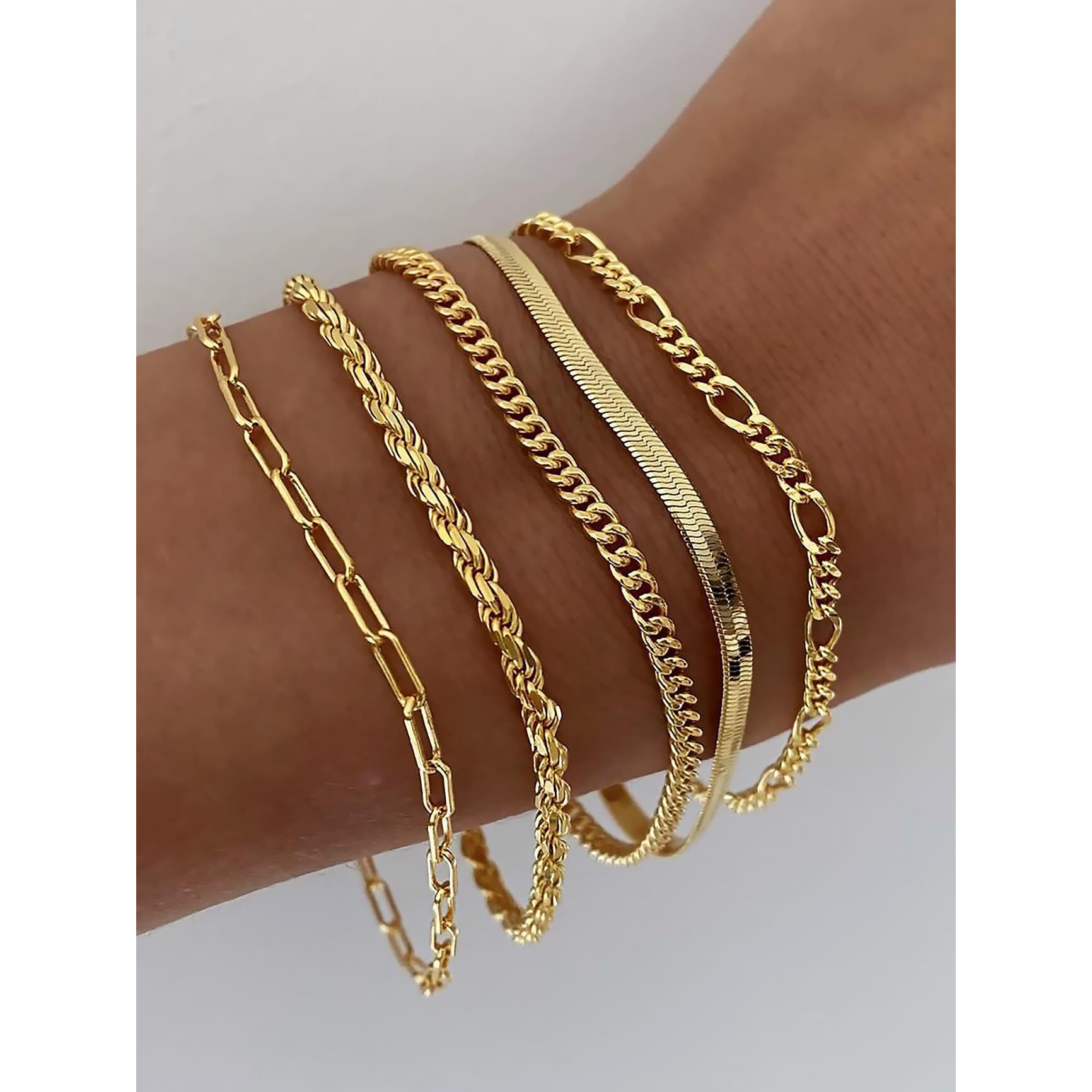 Dearmay Gold Bracelets For Women 14K Real Gold Plated Filled Jewelry Sets For Women Trendy Dainty Stackable Paperclip Rope Snake Box Figaro Chain Bracelets Pack Costume Fashion Gifts For Womens