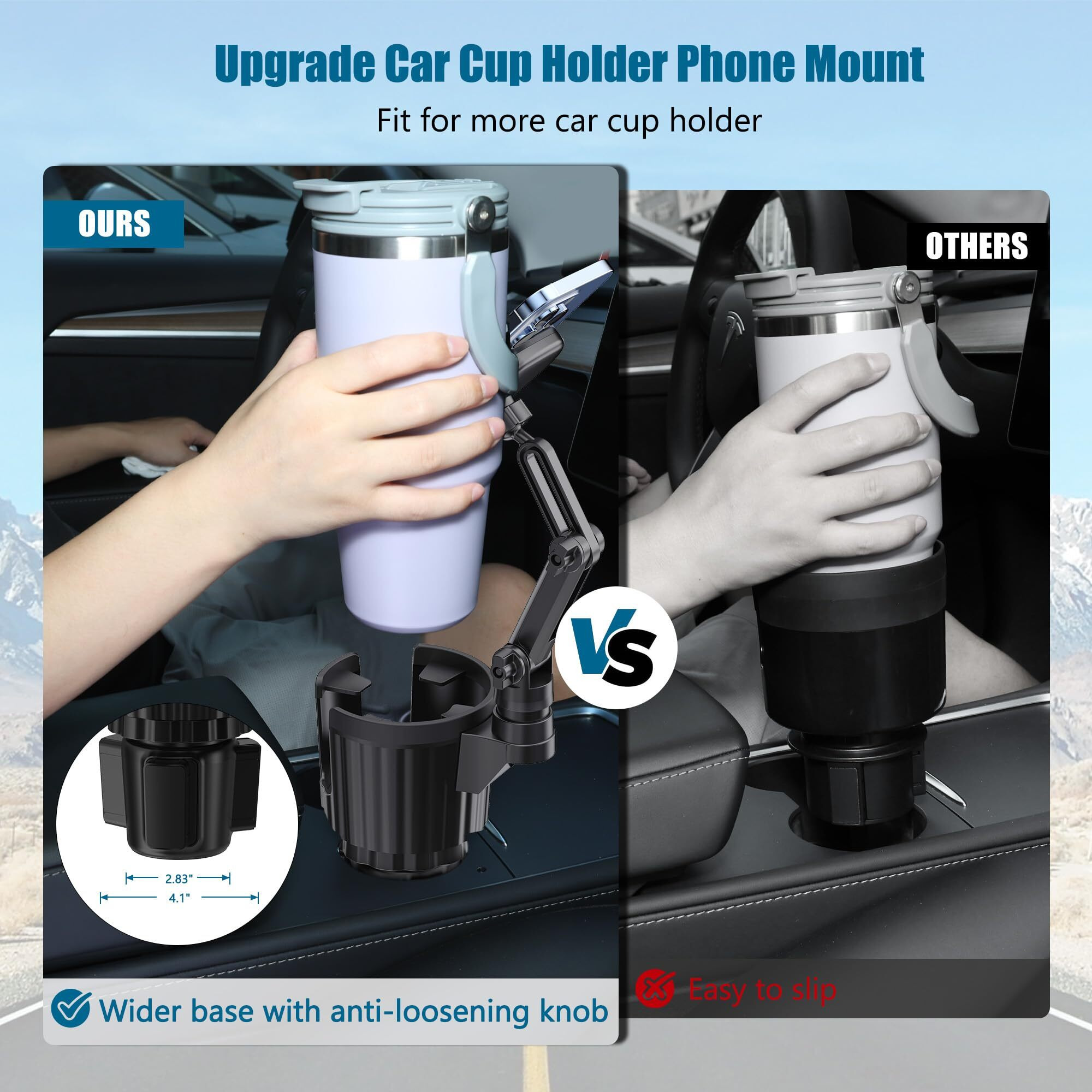 Cup Holder Phone Mount For Car, Car Cup Holder Phone Holder With Expandable Base, 2 In 1 Cup Phone Holder Adapter For Car, 360 Degree Rotating Neck, Fits All 4-7    Smartphones And Most Bottles