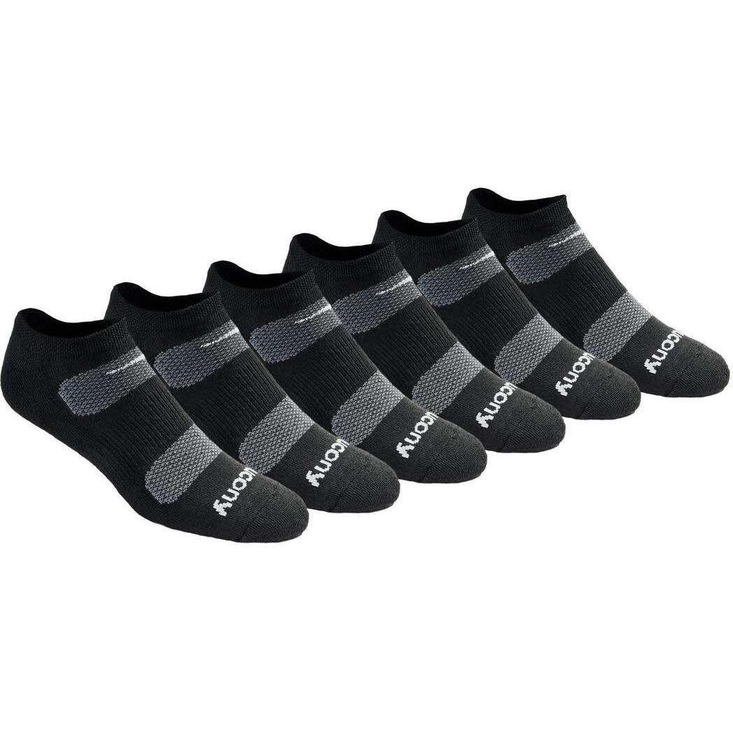 Saucony Mens Multi-Pack Mesh Ventilating Comfort Fit Performance No-Show Socks, Black Basic (6 Pairs), Shoe Size 8-12 Us