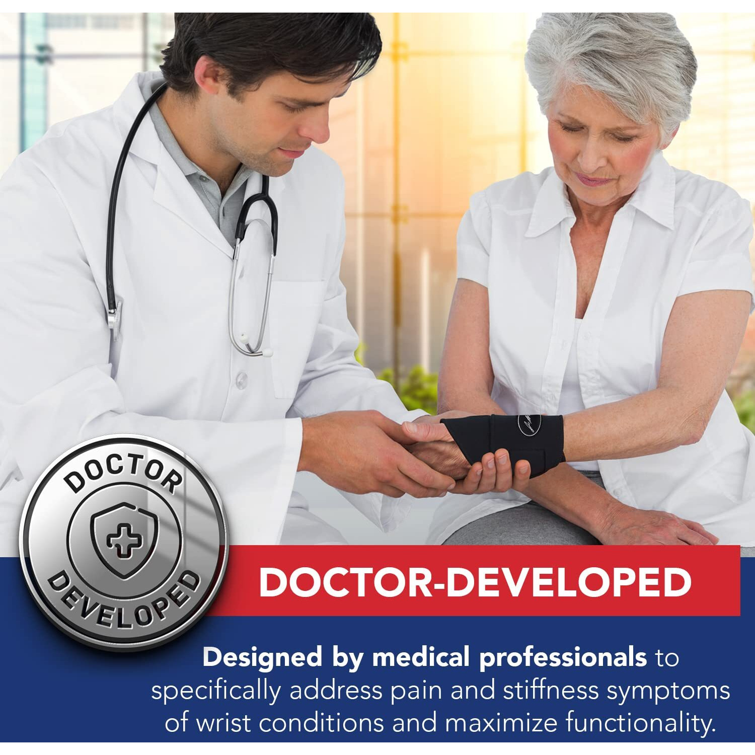 Dr. Arthritis Doctor Developed Copper Wrist Wrap/Wrist Brace For Carpal Tunnel Support, Tendonitis, Golf, Tennis -F.D.A Medical Device & Doctor Handbook For Women Men - Right & Left Hands (Single)