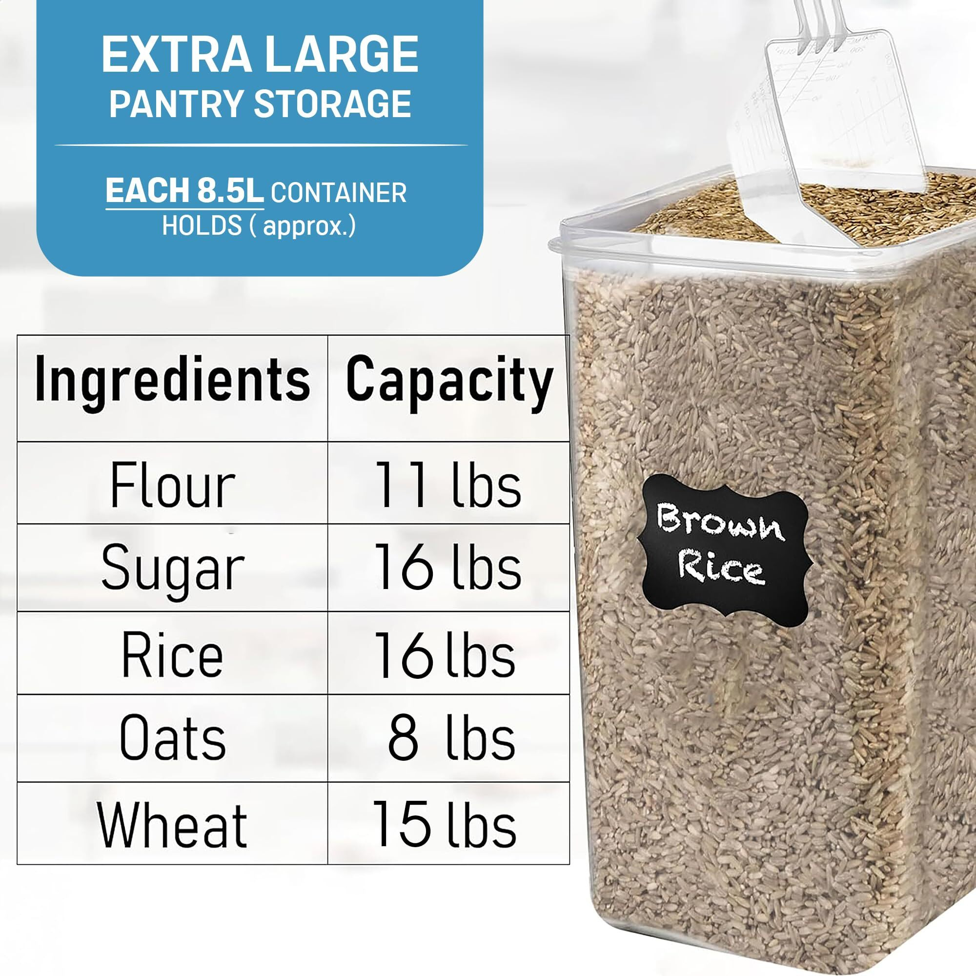 Flour Storage Container 2 Pc [8.5L / 287 Oz] Extra Large Food Storage Containers With Lids - Airtight, Leak Proof, Bpa-Free Plastic Flour Sugar Storage Containers - Bulk Storage For Kitchen & Pantry