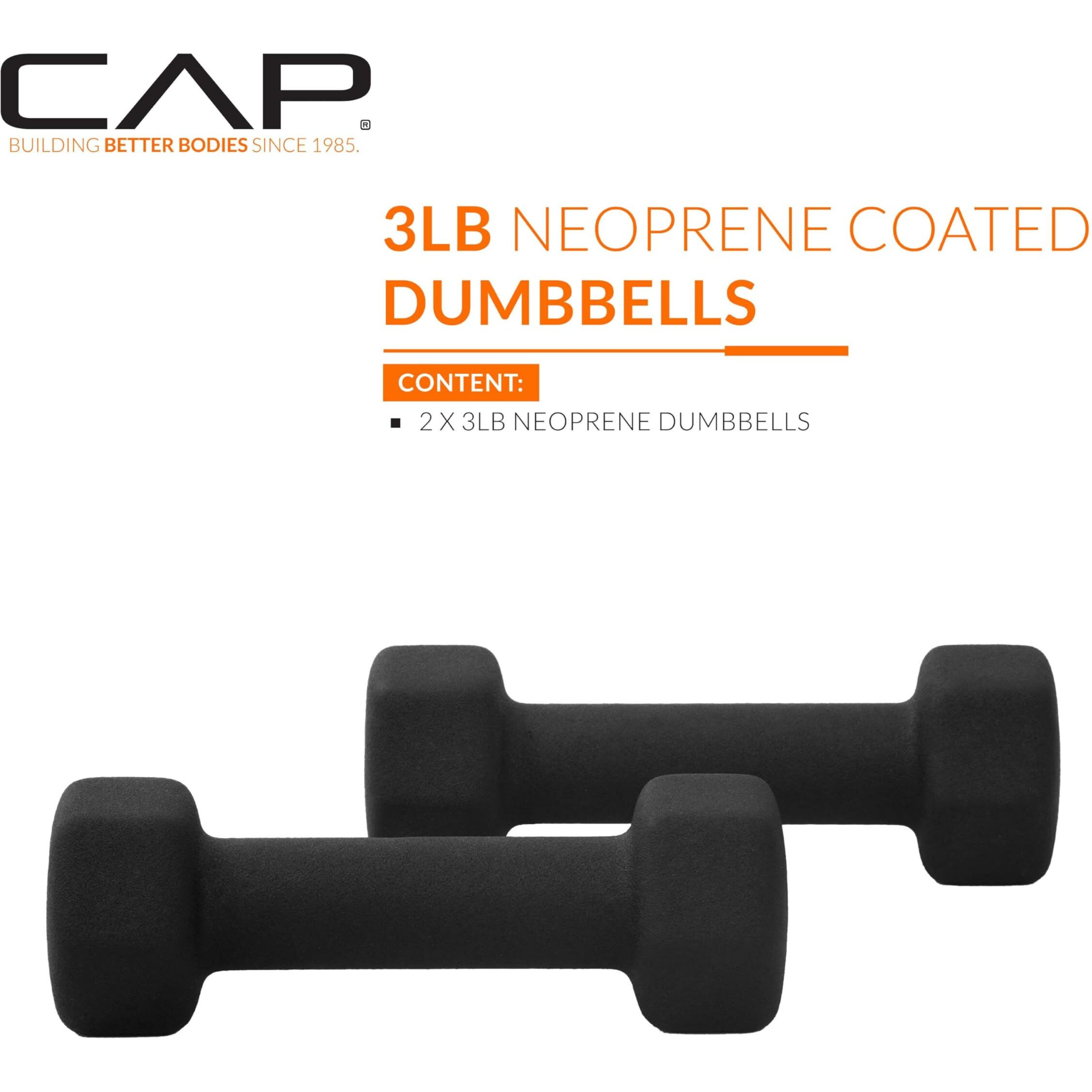 Cap Barbell Neoprene Dumbbell Weights, 3 Lb Pair, Black