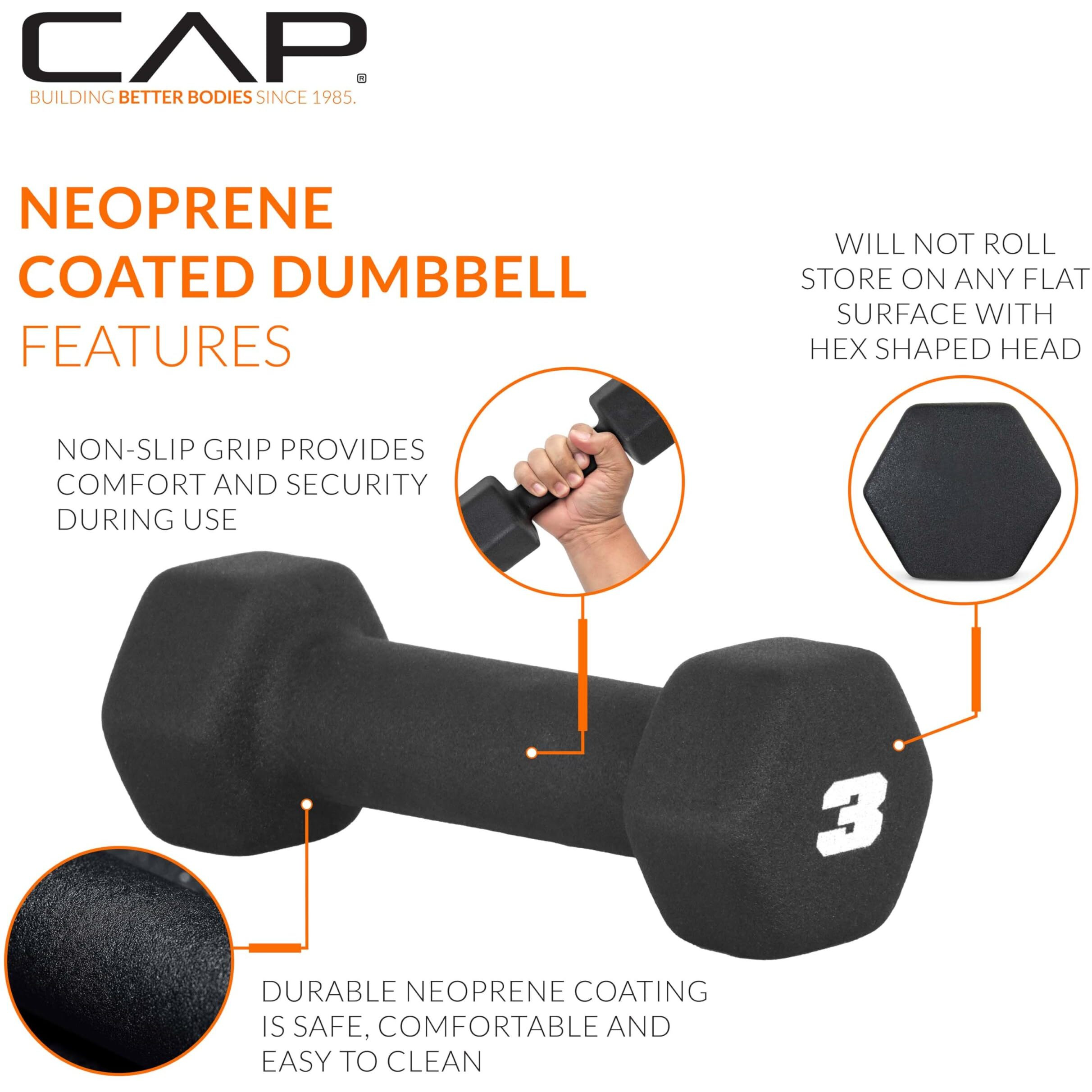 Cap Barbell Neoprene Dumbbell Weights, 3 Lb Pair, Black