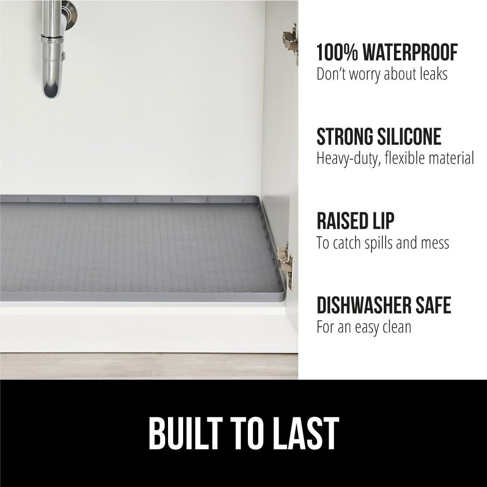 Gorilla Grip Waterproof Silicone Under Sink Mat With Raised Lip For Kitchen And Bathroom, Cabinet Shelf Liner Stay In Place Mats Dishwasher Safe Drawer Liner, Organizer Tray, 19 X 22 In, Gray