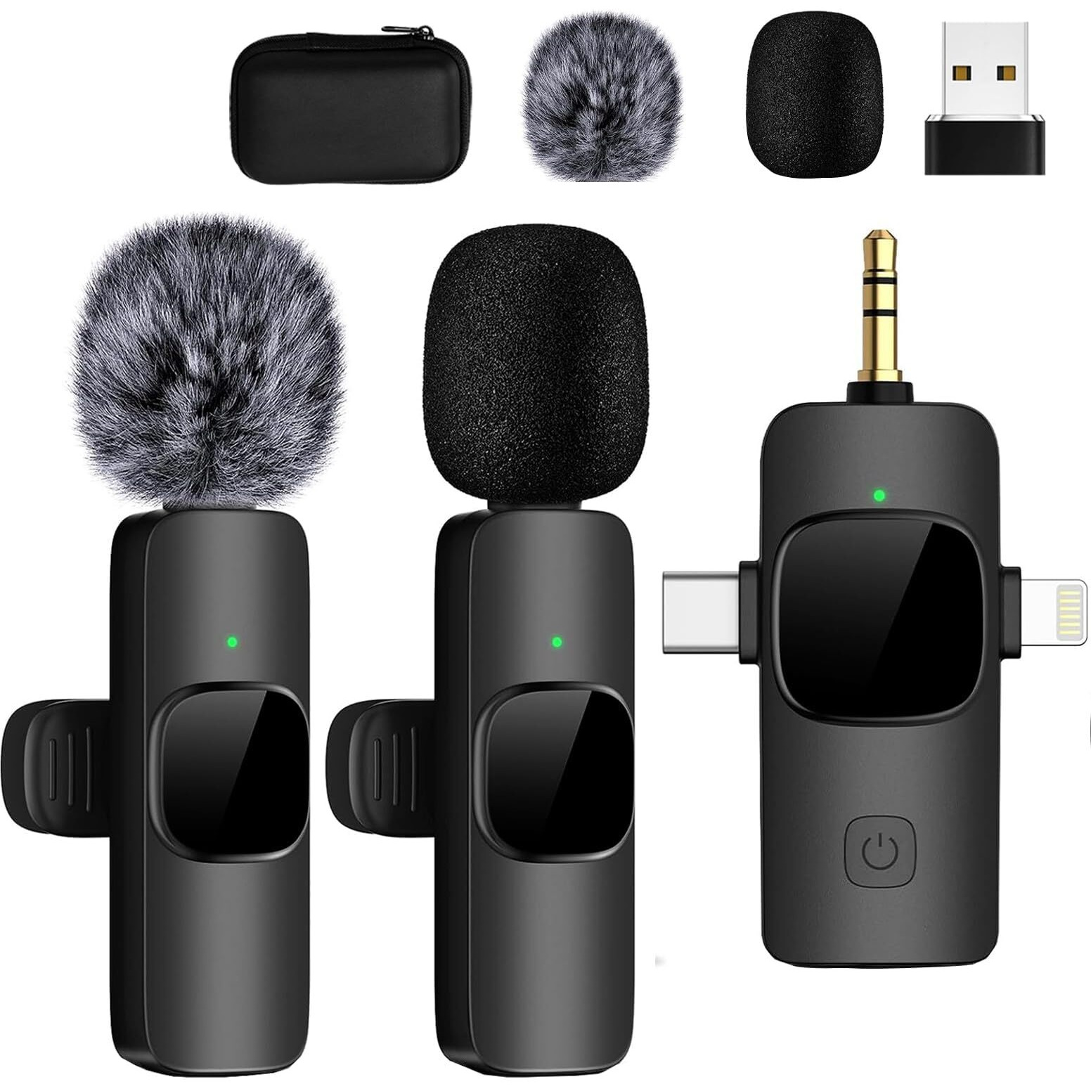 Tearstone Mini Microphone For Iphone Android Camera Ipad Usb-C, 4 In 1 Professional Wireless Lavalier Lapel Microphone For Recording, Live Stream, Youtube, Facebook, Tiktok, Vlog (2 Pcs)