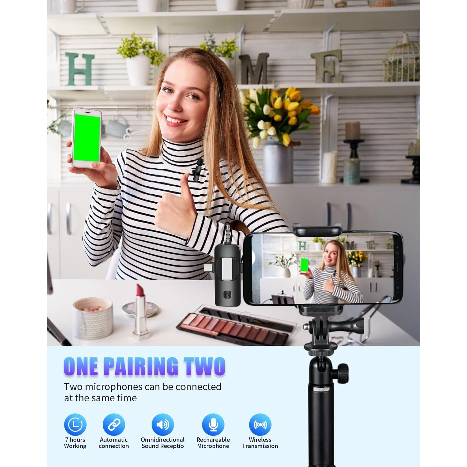 Tearstone Mini Microphone For Iphone Android Camera Ipad Usb-C, 4 In 1 Professional Wireless Lavalier Lapel Microphone For Recording, Live Stream, Youtube, Facebook, Tiktok, Vlog (2 Pcs)