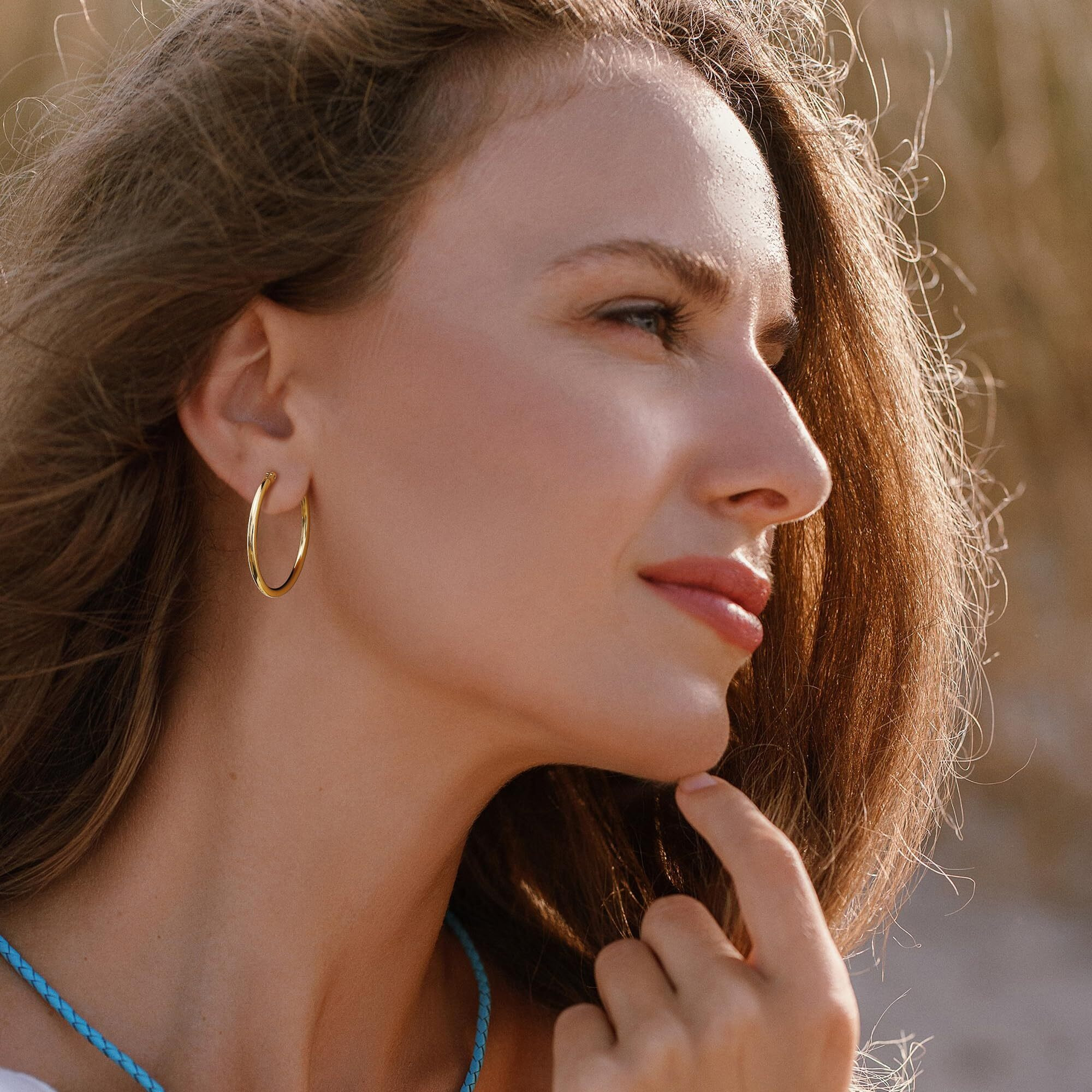 Gacimy Yellow Gold Hoop Earrings For Women, 30Mm Medium, 14K Gold Plated Hoops With 925 Sterling Silver Post