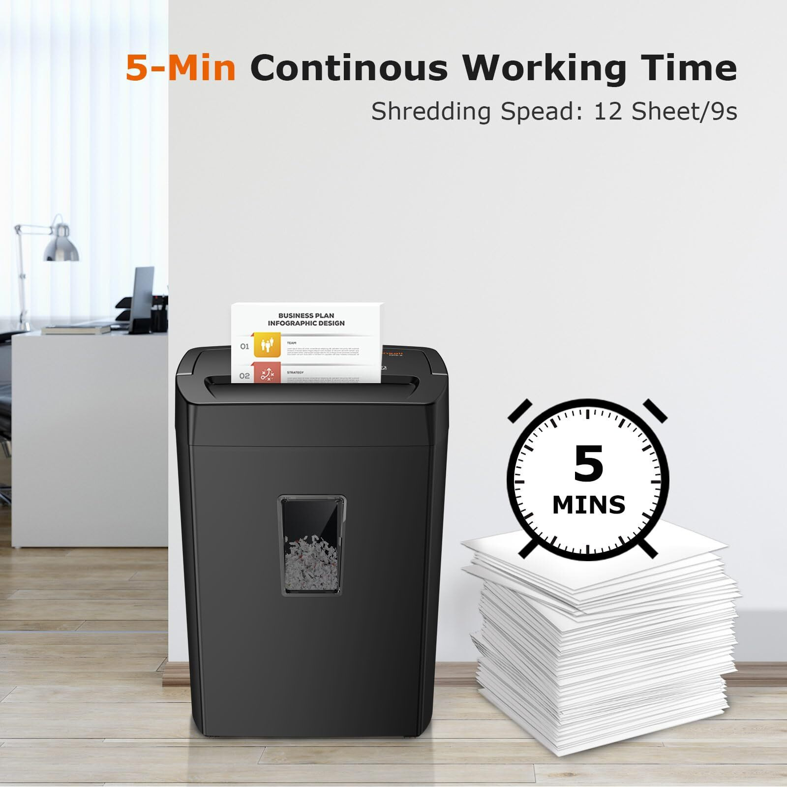 Bonsaii 12-Sheet Cross Cut Paper Shredder, 5.5 Gal Home Office Heavy Duty Shredder For Paper, Credit Card, Mail, Staples, With Transparent Window, High Security Level P-4 (C275-A)