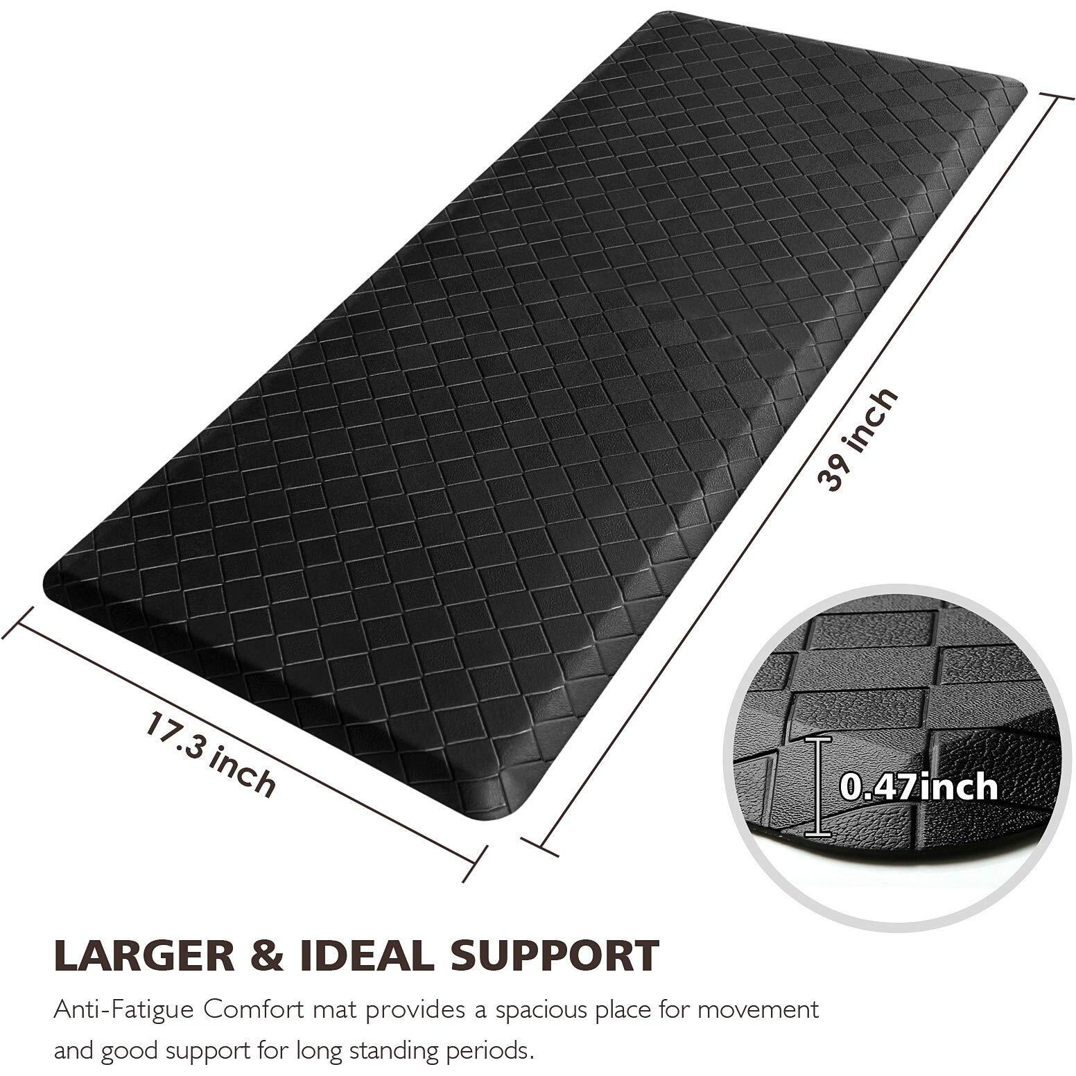 Happytrends Kitchen Mat Cushioned Anti-Fatigue Kitchen Rug,17.3"&quotX39"",Thick Waterproof Non-Slip Kitchen Mats And Rugs Heavy Duty Ergonomic Comfort Rug For Kitchen,Floor,Office,Sink,Laundry,Black