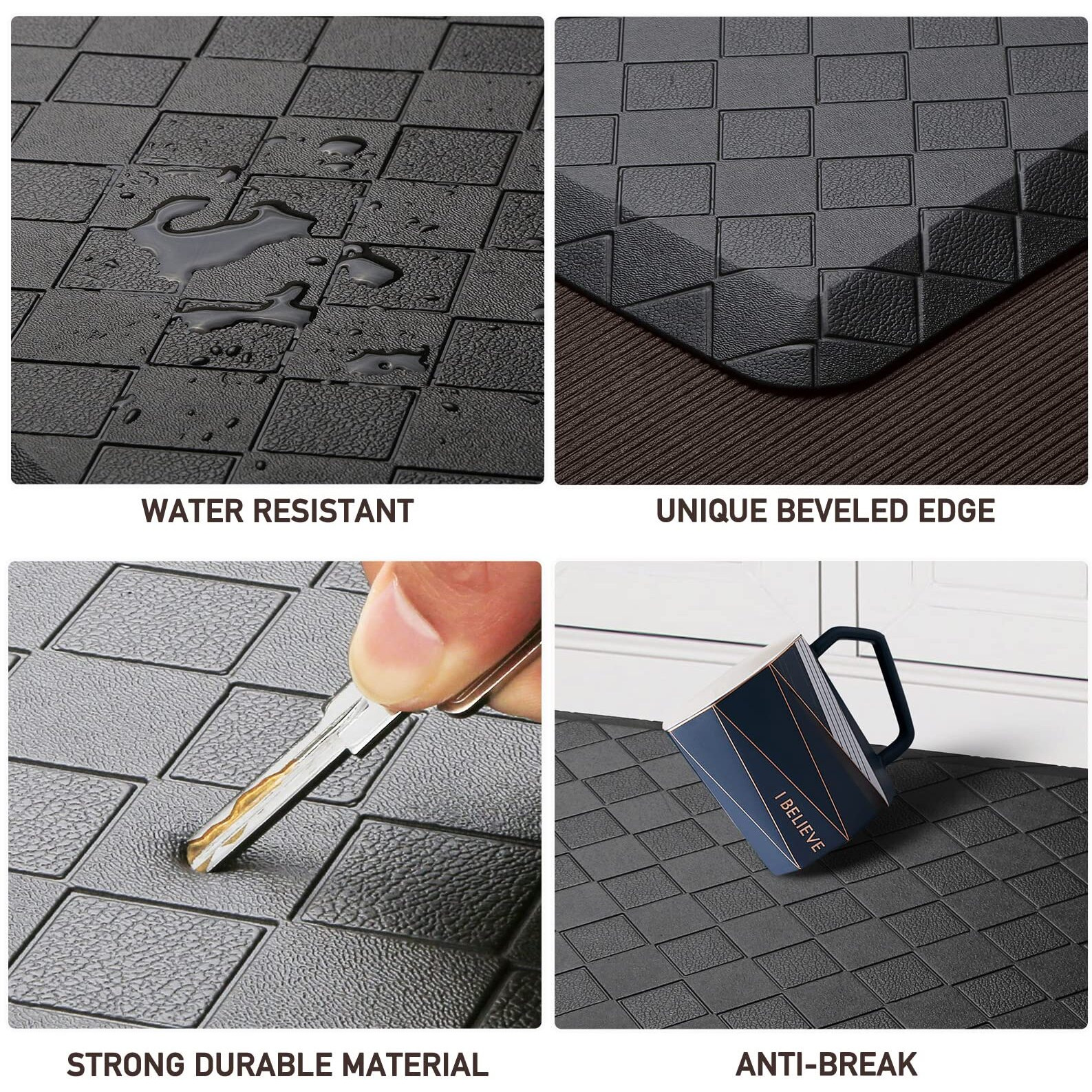 Happytrends Kitchen Mat Cushioned Anti-Fatigue Kitchen Rug,17.3"&quotX39"",Thick Waterproof Non-Slip Kitchen Mats And Rugs Heavy Duty Ergonomic Comfort Rug For Kitchen,Floor,Office,Sink,Laundry,Black