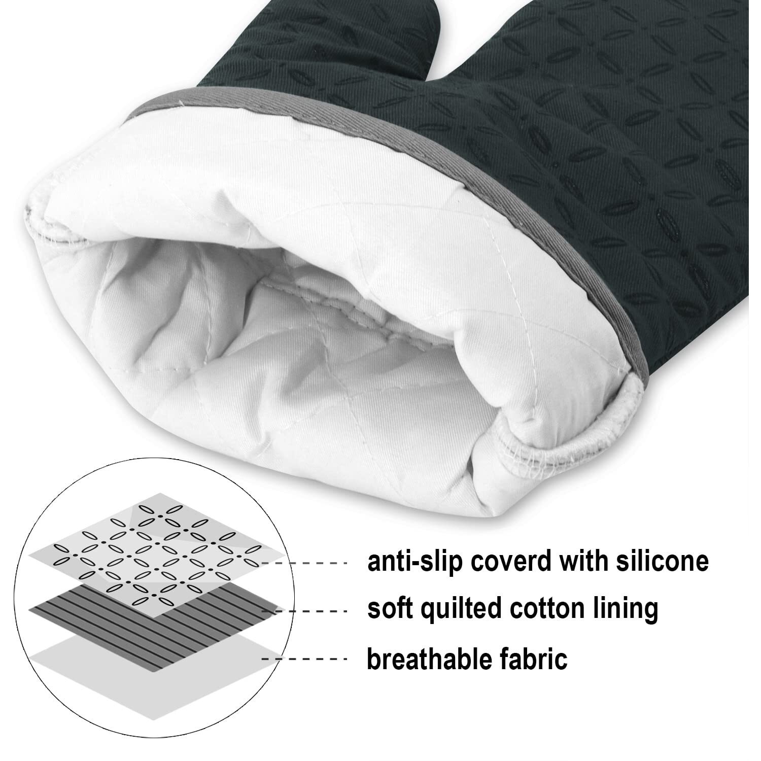 Kegouu Oven Mitts And Pot Holders 6Pcs Set, Kitchen Oven Glove High Heat Resistant 500 Degree Extra Long Oven Mitts And Potholder With Non-Slip Silicone Surface For Cooking (Deep Green)