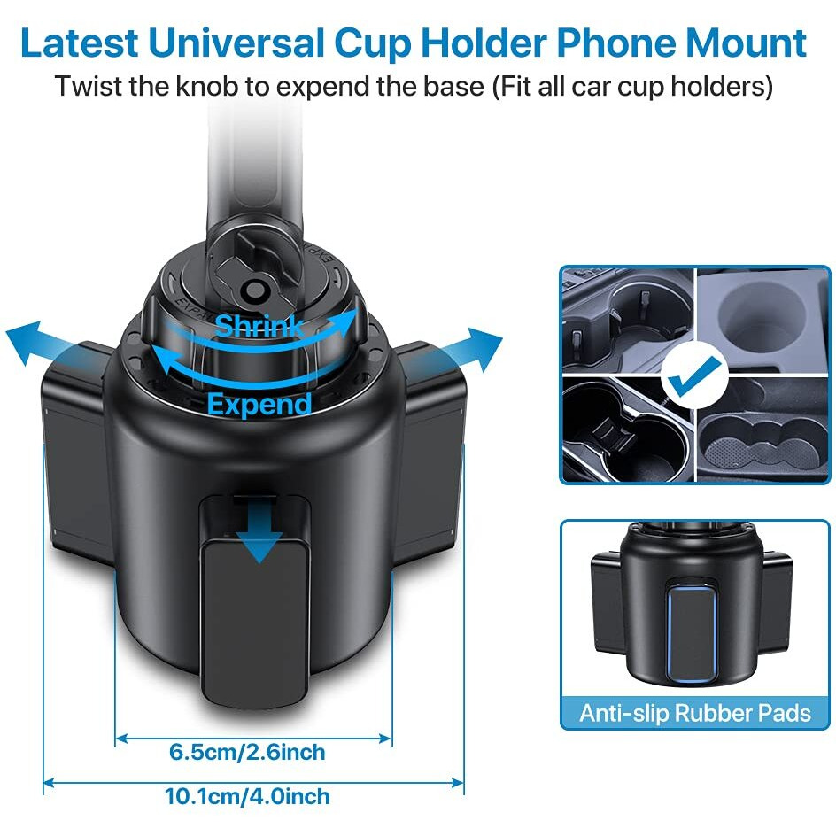 Miracase Universal Cup Phone Holder For Car, [Upgraded Version] Adjustable Long Neck Car Cup Holder Phone Mount Cradle Friendly Compatible With Iphone Samsung Google And All Smartphones, Blue