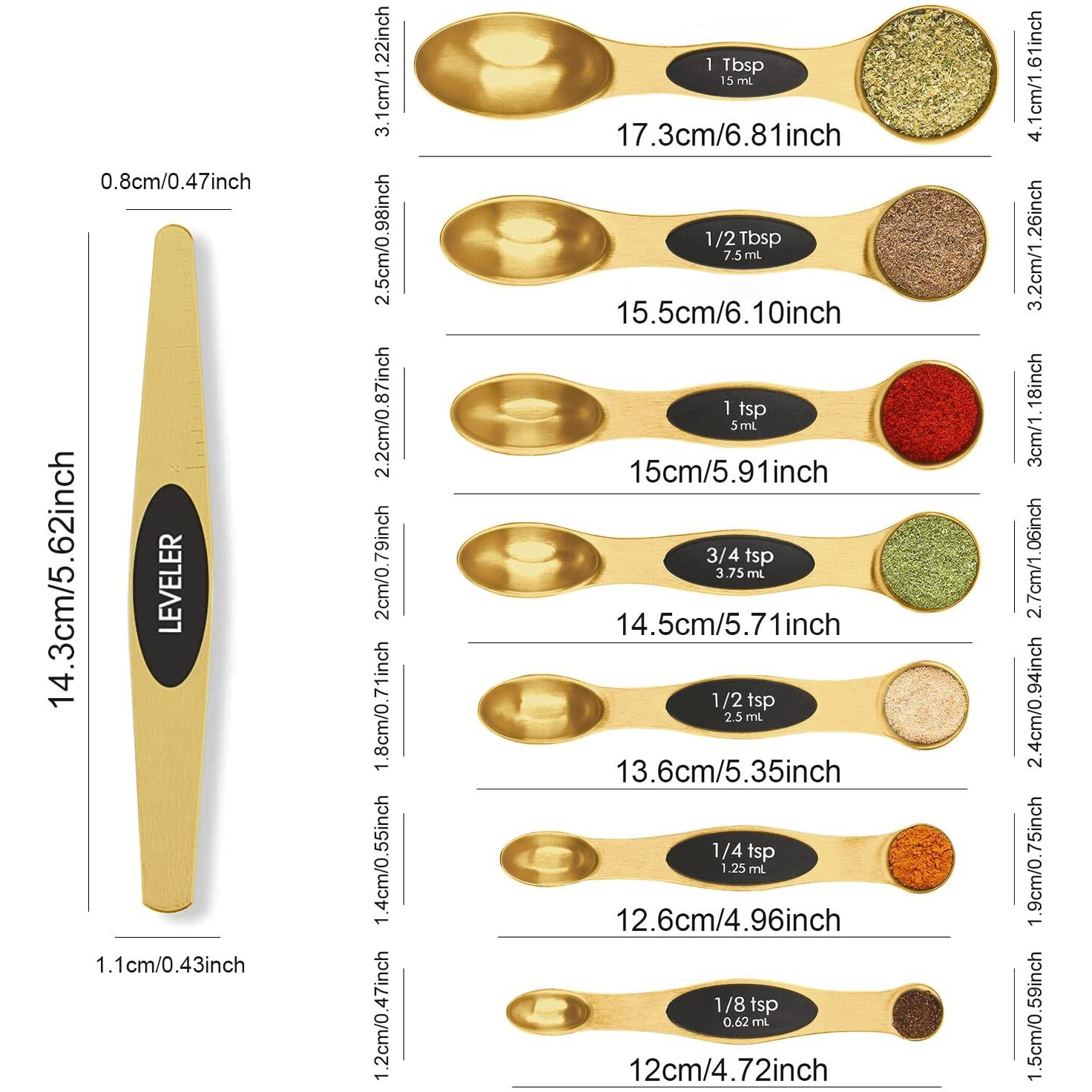 Magnetic Measuring Spoons Set Stainless Steel With Leveler, Stackable Metal Tablespoon Measure Spoon For Baking, Measuring Cups And Spoon Set Kitchen Gadgets Apartment Essentials Fits In Spice Jars