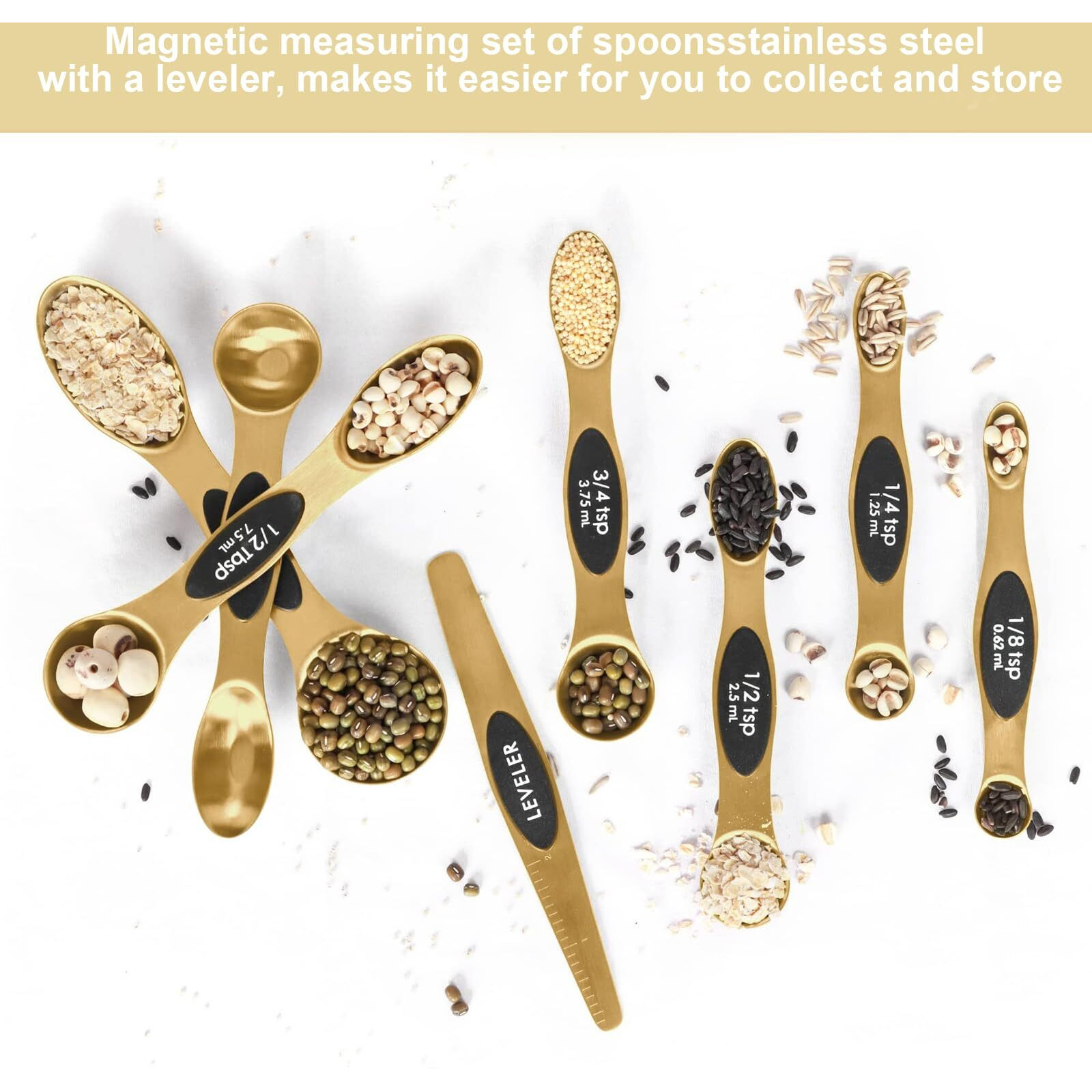 Magnetic Measuring Spoons Set Stainless Steel With Leveler, Stackable Metal Tablespoon Measure Spoon For Baking, Measuring Cups And Spoon Set Kitchen Gadgets Apartment Essentials Fits In Spice Jars