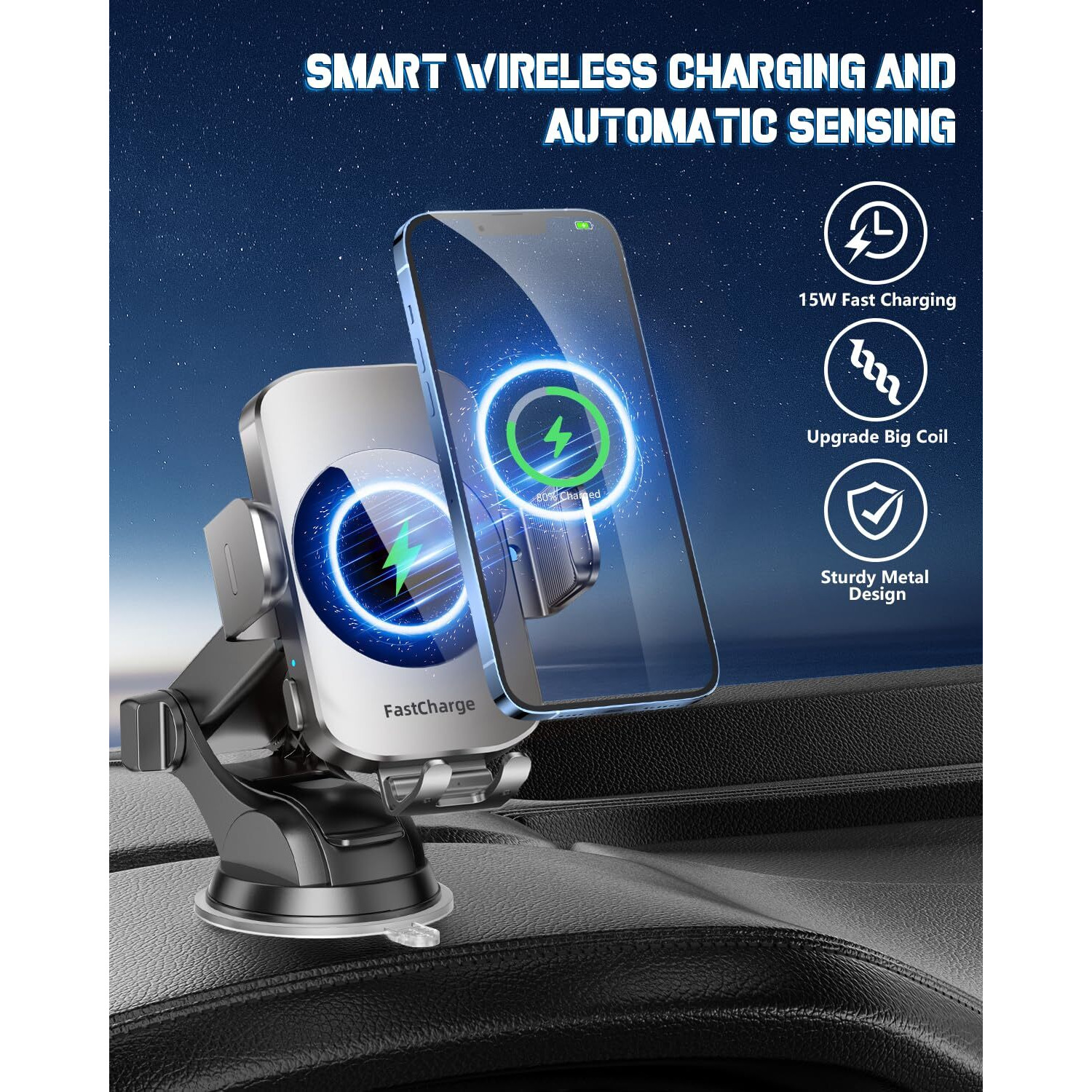 Bothlin Wireless Car Charger, Fast Charging Phone Holder 3 In 1 Phone Mount Auto Clamping Car Accessories Compatible With Iphone 16 15 14 13 12 11 Xs Xr, Samsung S23 Ultra S22 S21 S20/S10+ S9+ Note 9