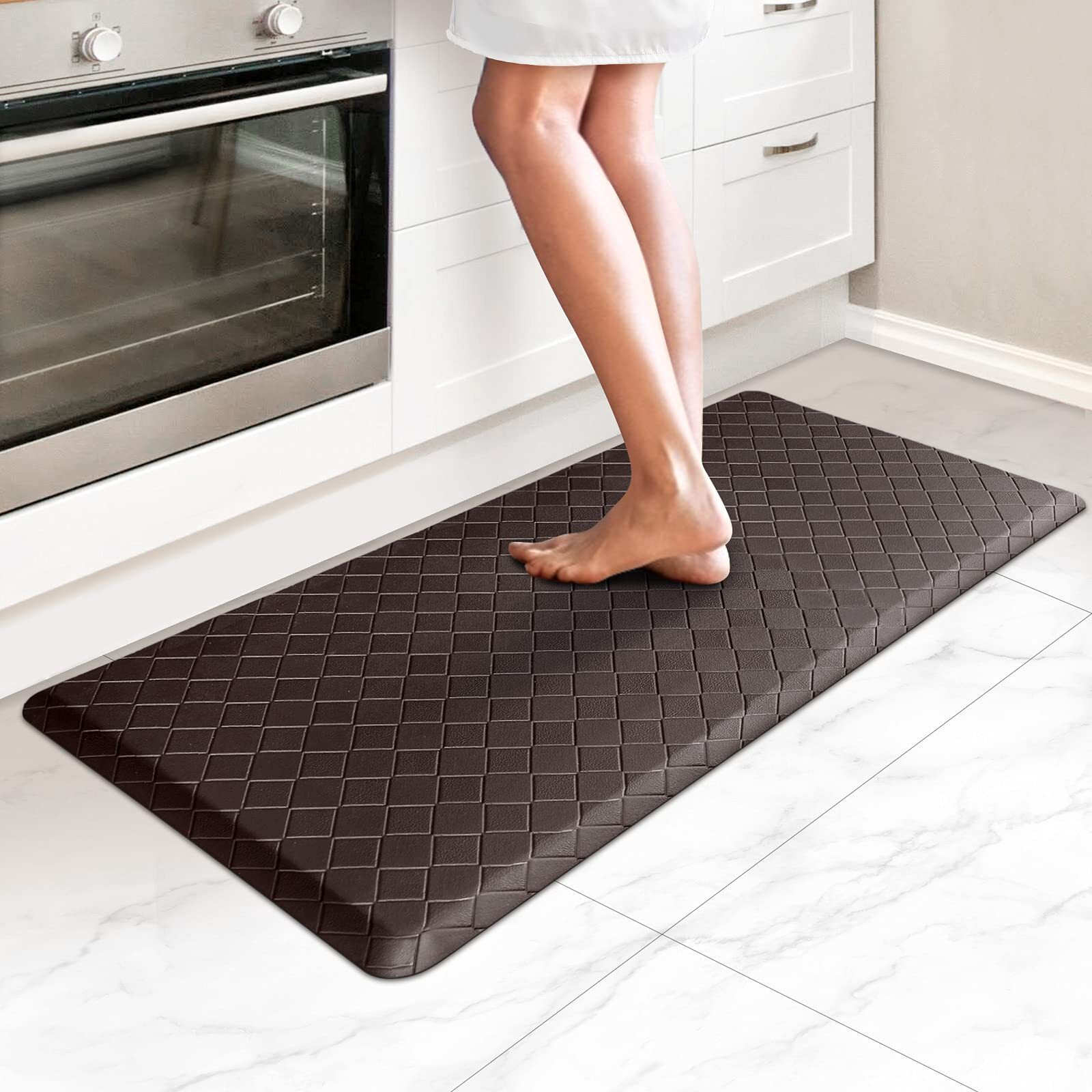 Happytrends Kitchen Mat Cushioned Anti-Fatigue Kitchen Rug,17.3"&quotX39"",Thick Waterproof Non-Slip Kitchen Mats And Rugs Heavy Duty Ergonomic Comfort Rug For Kitchen,Floor,Office,Laundry,Chocolate