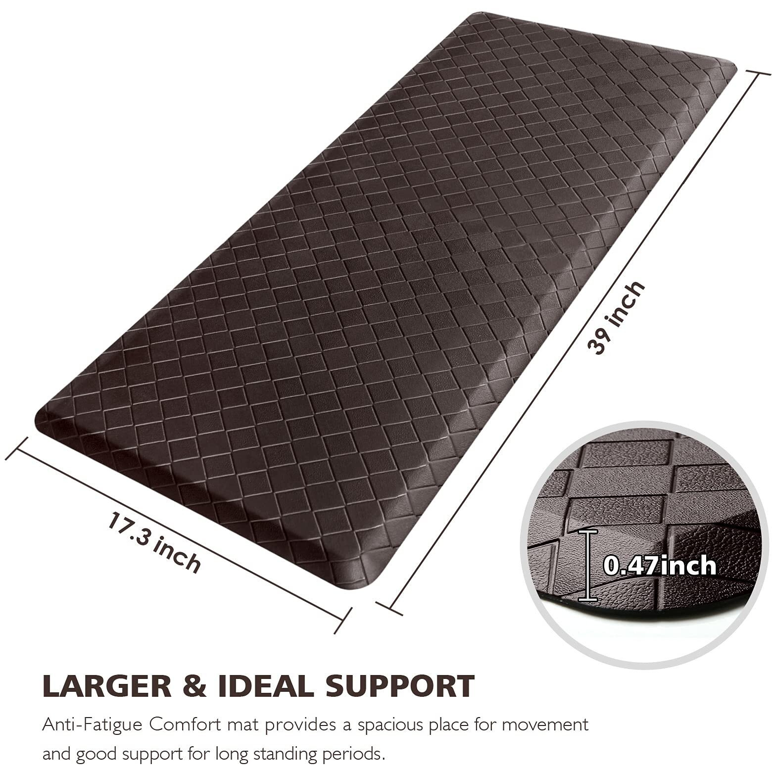 Happytrends Kitchen Mat Cushioned Anti-Fatigue Kitchen Rug,17.3"&quotX39"",Thick Waterproof Non-Slip Kitchen Mats And Rugs Heavy Duty Ergonomic Comfort Rug For Kitchen,Floor,Office,Laundry,Chocolate