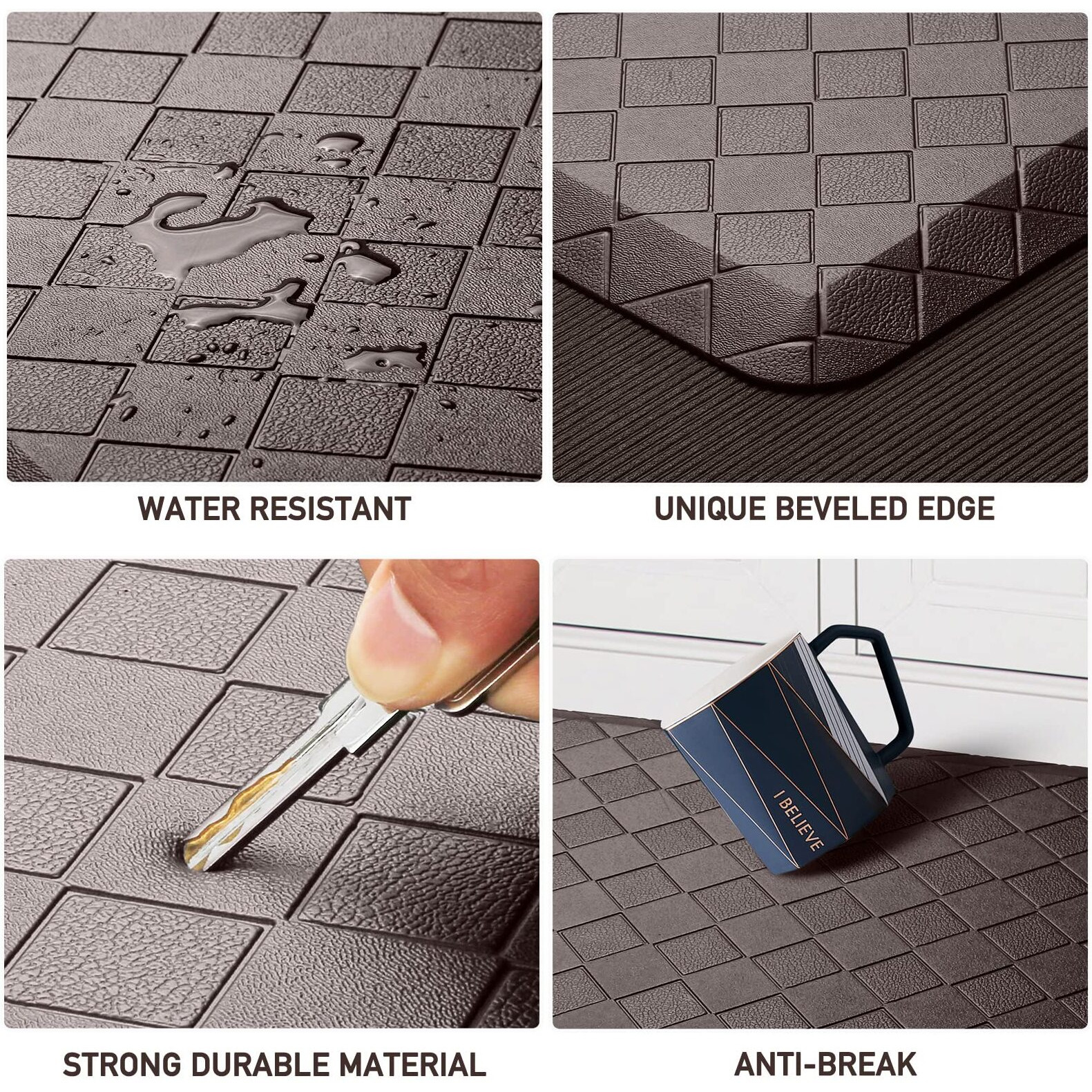 Happytrends Kitchen Mat Cushioned Anti-Fatigue Kitchen Rug,17.3"&quotX39"",Thick Waterproof Non-Slip Kitchen Mats And Rugs Heavy Duty Ergonomic Comfort Rug For Kitchen,Floor,Office,Laundry,Chocolate