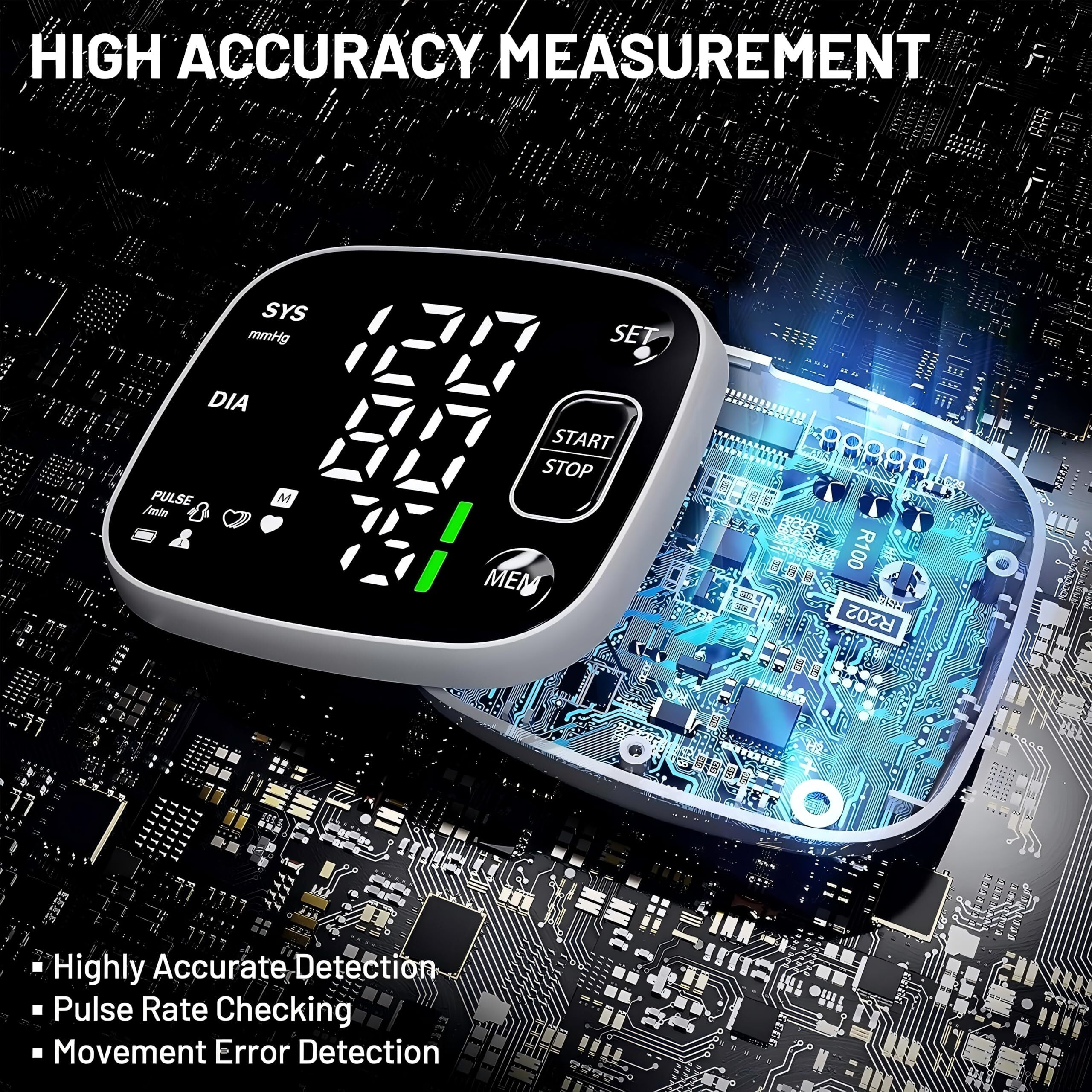 Oklar Blood Pressure Monitors For Home Use Rechargeable Blood Pressure Cuff Wrist Digital Bp Machine With Led Backlit Display, Voice Broadcast, 240 Memory Storage For 2 Users With Carrying Case