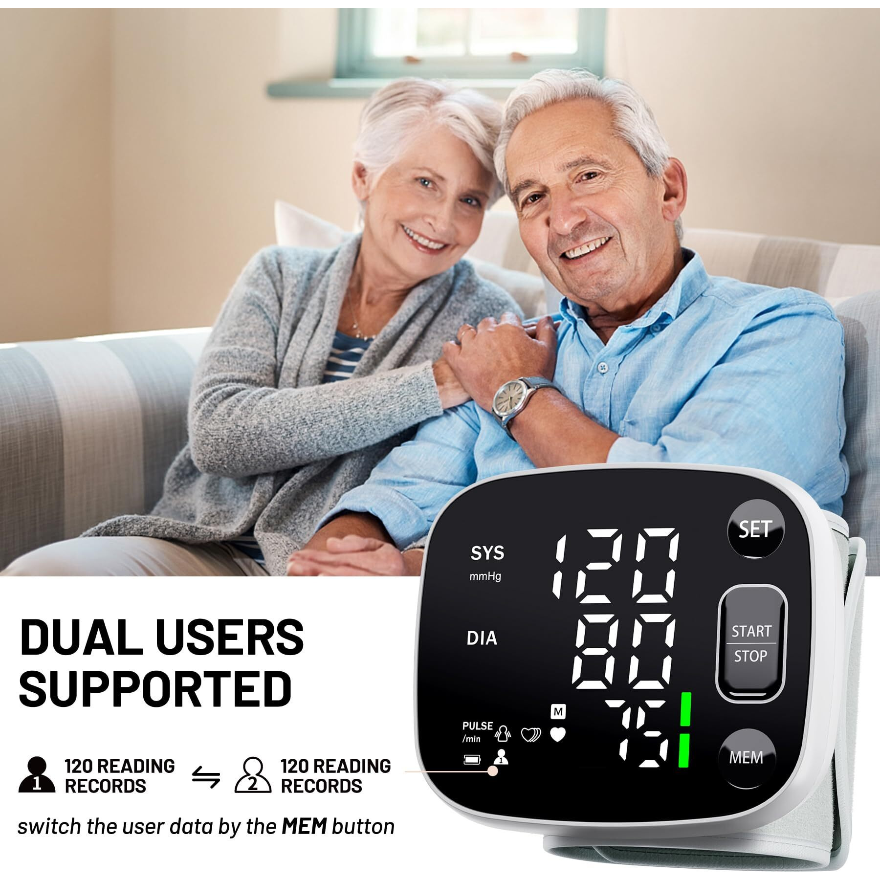 Oklar Blood Pressure Monitors For Home Use Rechargeable Blood Pressure Cuff Wrist Digital Bp Machine With Led Backlit Display, Voice Broadcast, 240 Memory Storage For 2 Users With Carrying Case