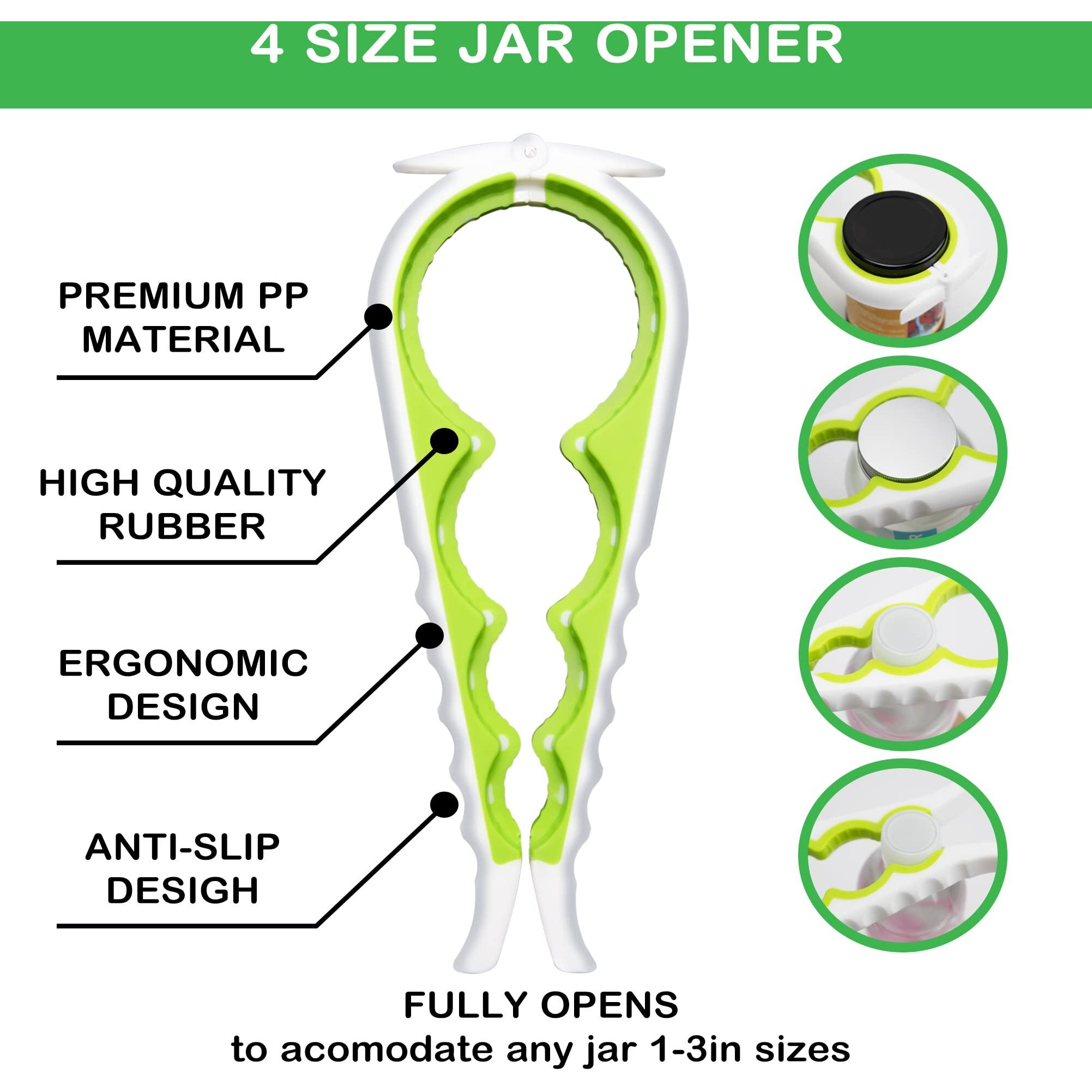 Jar Opener For Weak Hands, Seniors With Arthritis, 5 In 1 Multi Function Bottle Opener Lid Opener For Arthritic Hands With Non Slip Rubber Jar Opener Gripper Pad(3-Piece Set, Green)